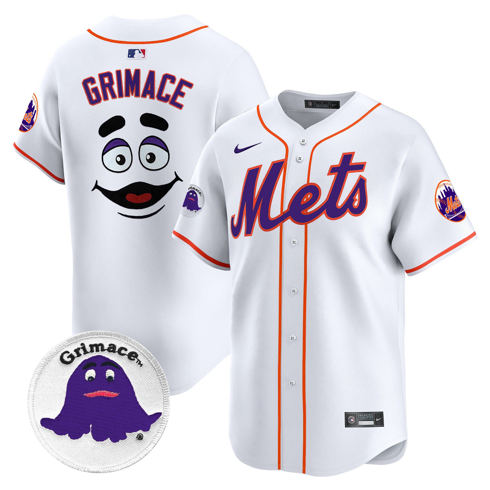 Men's Grimace New York Mets Grimace Vapor Premier Limited White Jersey - All Stitched