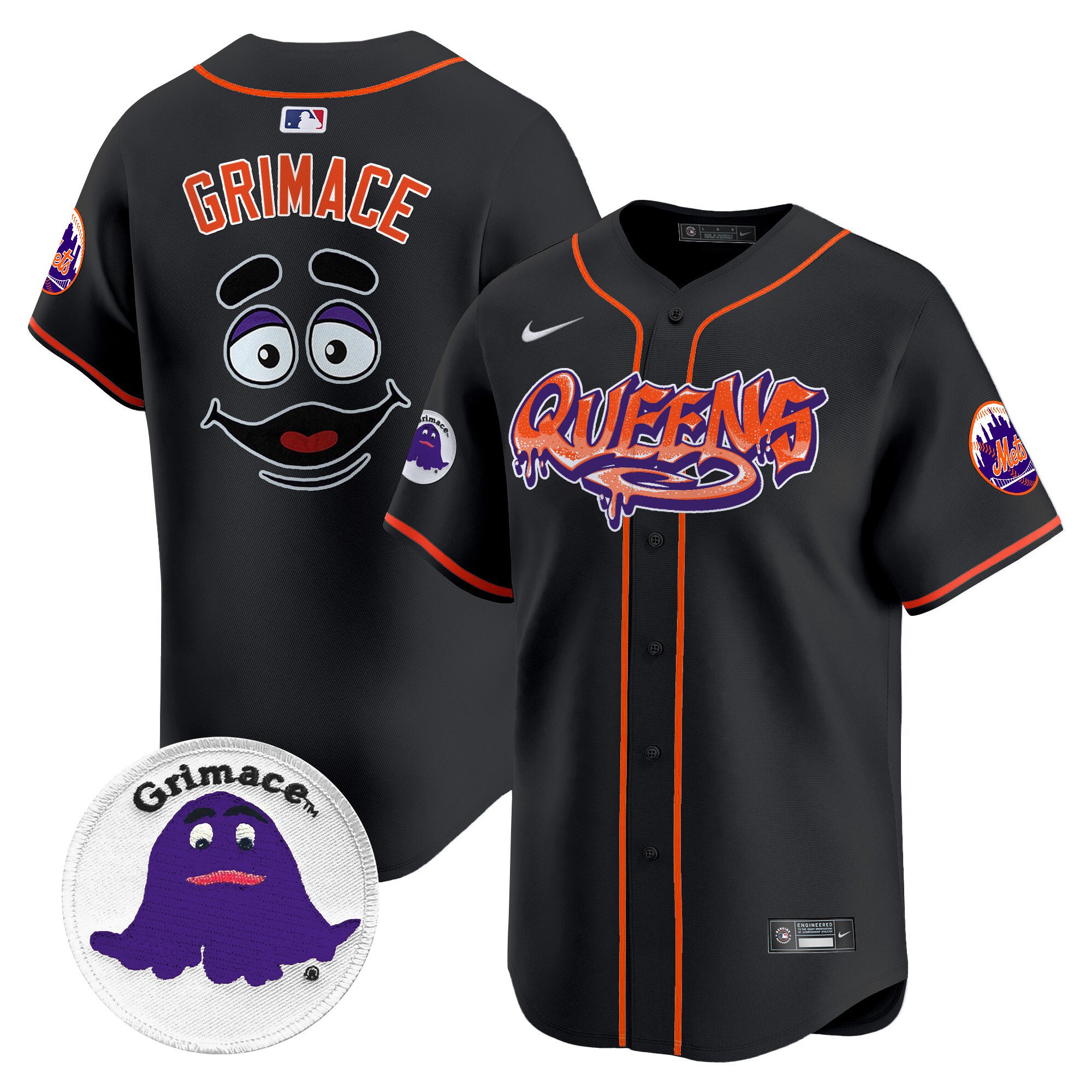 Men's Grimace New York Mets Queens Graffiti Vapor Premier Limited Black Jersey - All Stitched
