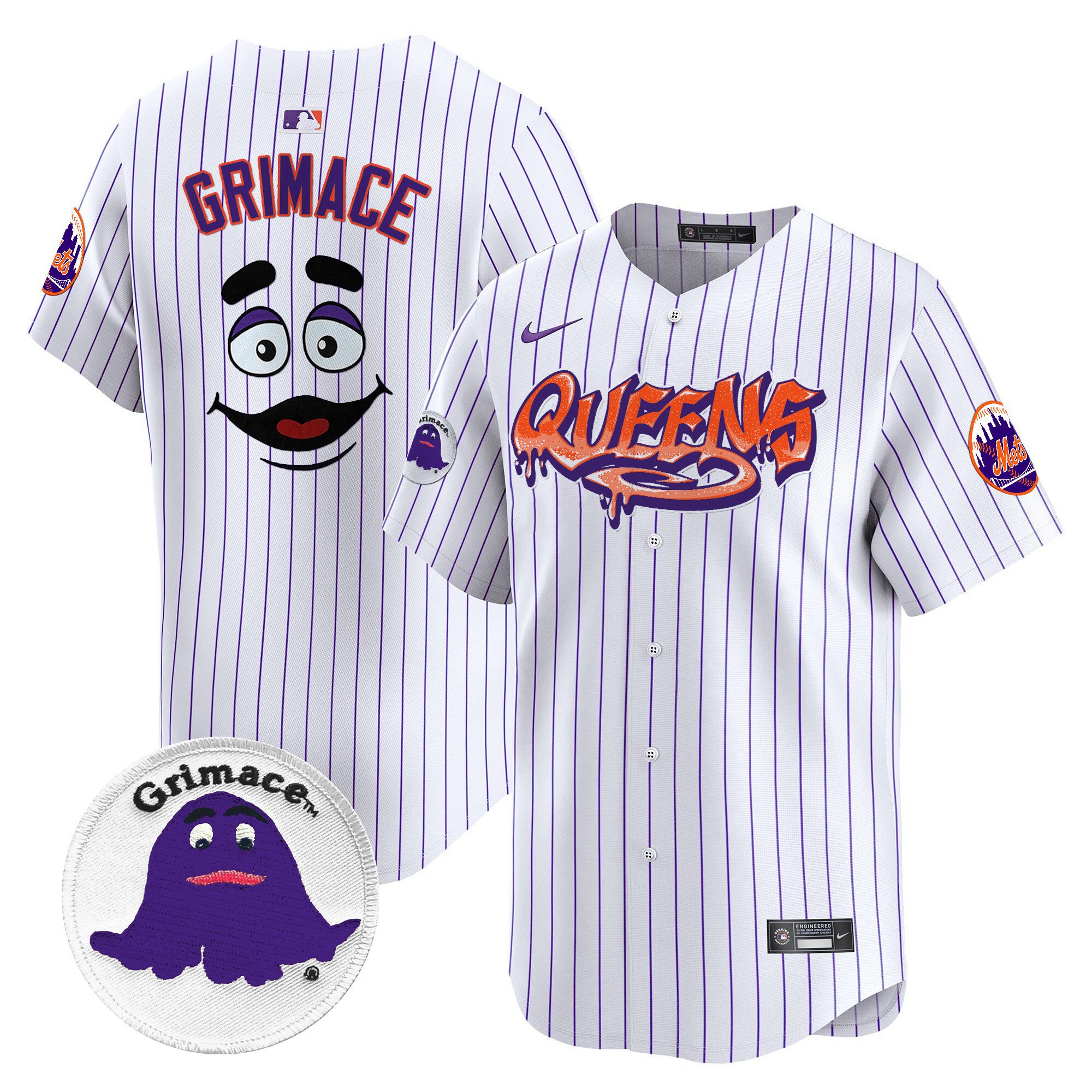 Men's Grimace New York Mets Queens Graffiti Vapor Premier Limited Pinstripe Jersey - All Stitched