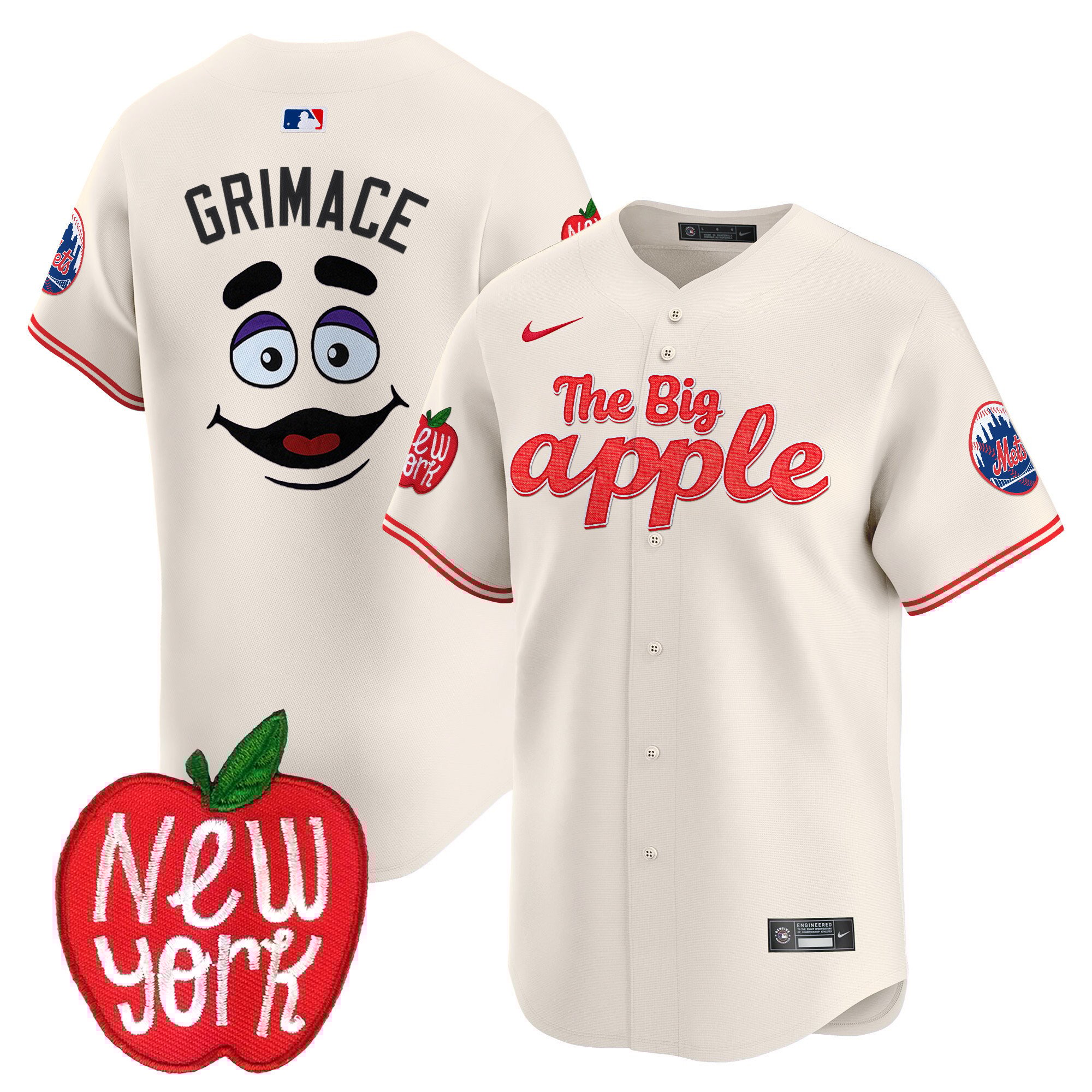 Men's Grimace New York Mets The Big Apple Vapor Premier Limited Cream Jersey - All Stitched
