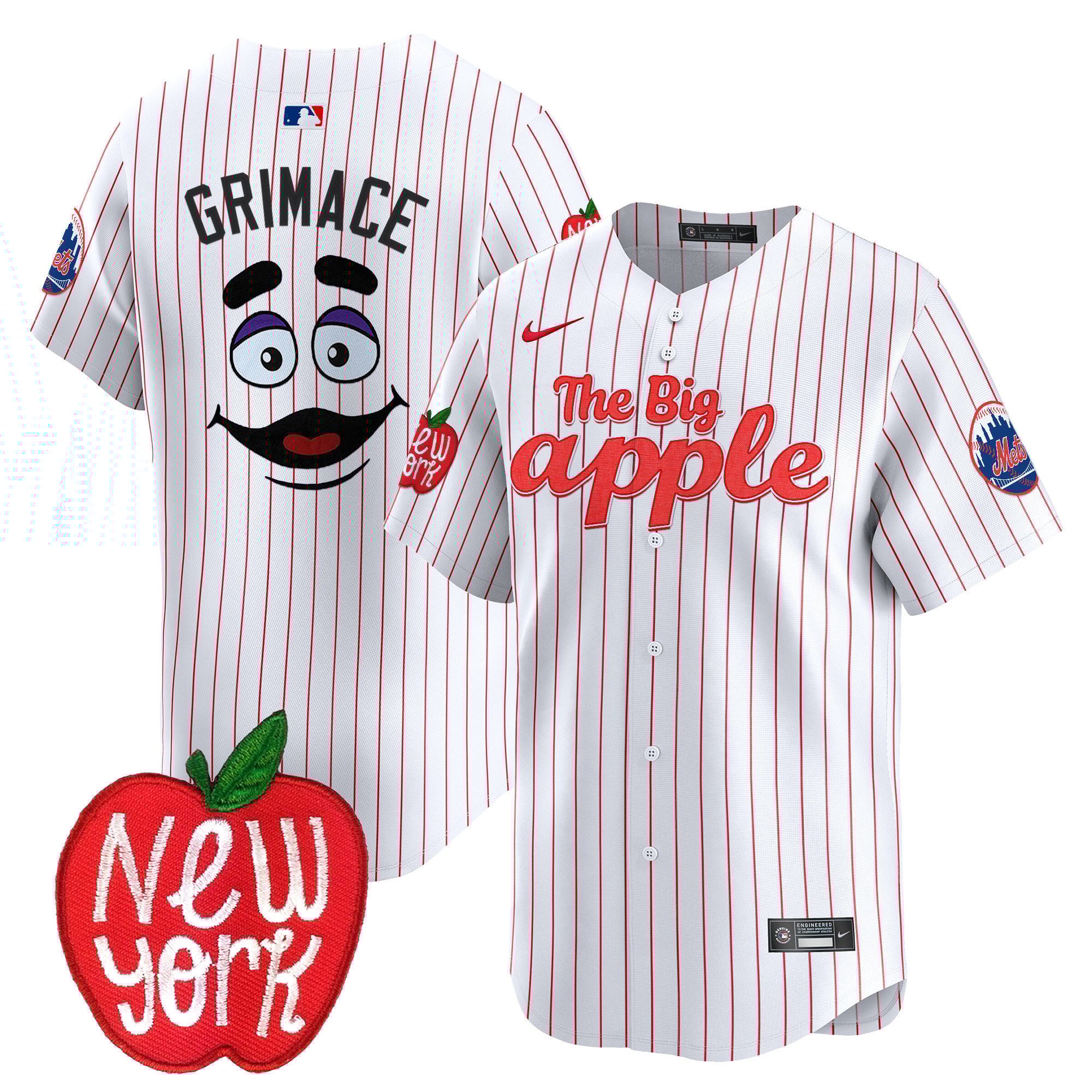 Men's Grimace New York Mets The Big Apple Vapor Premier Limited Pinstripe Jersey - All Stitched