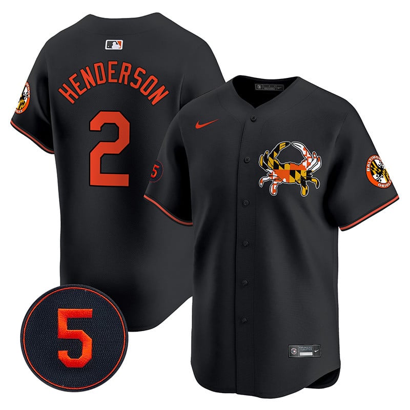 Men's Gunnar Henderson Baltimore Orioles Robinson Patch Vapor Premier Limited Black Jersey V3 - All Stitched