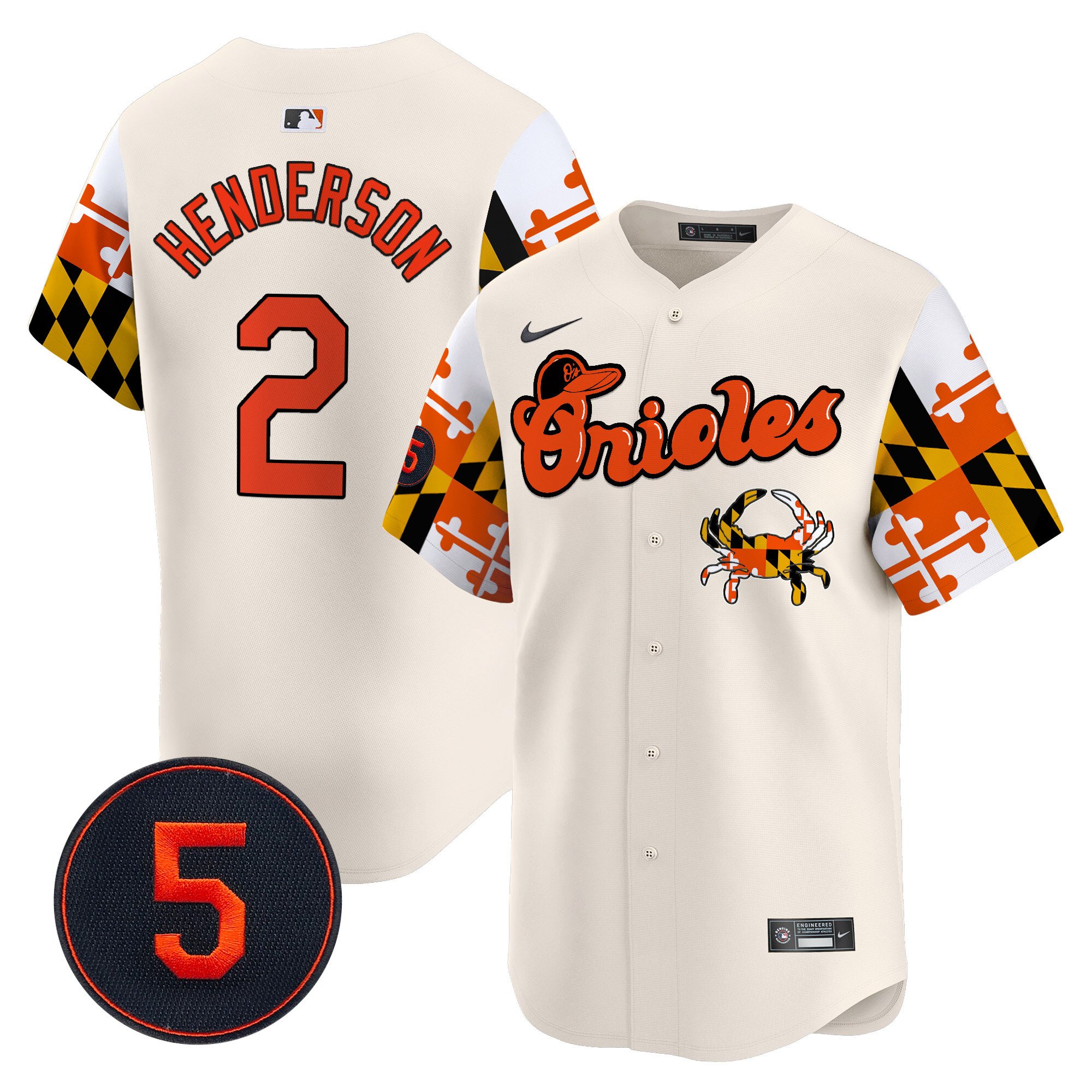 Men's Gunnar Henderson Baltimore Orioles Robinson Patch Vapor Premier Limited Cream Jersey V7 - All Stitched