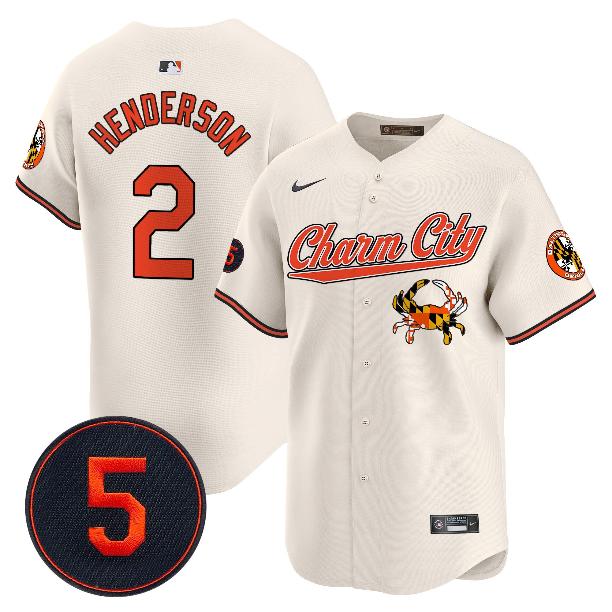 Men's Gunnar Henderson Baltimore Orioles Robinson Patch Vapor Premier Limited Cream Jersey V8 - All Stitched