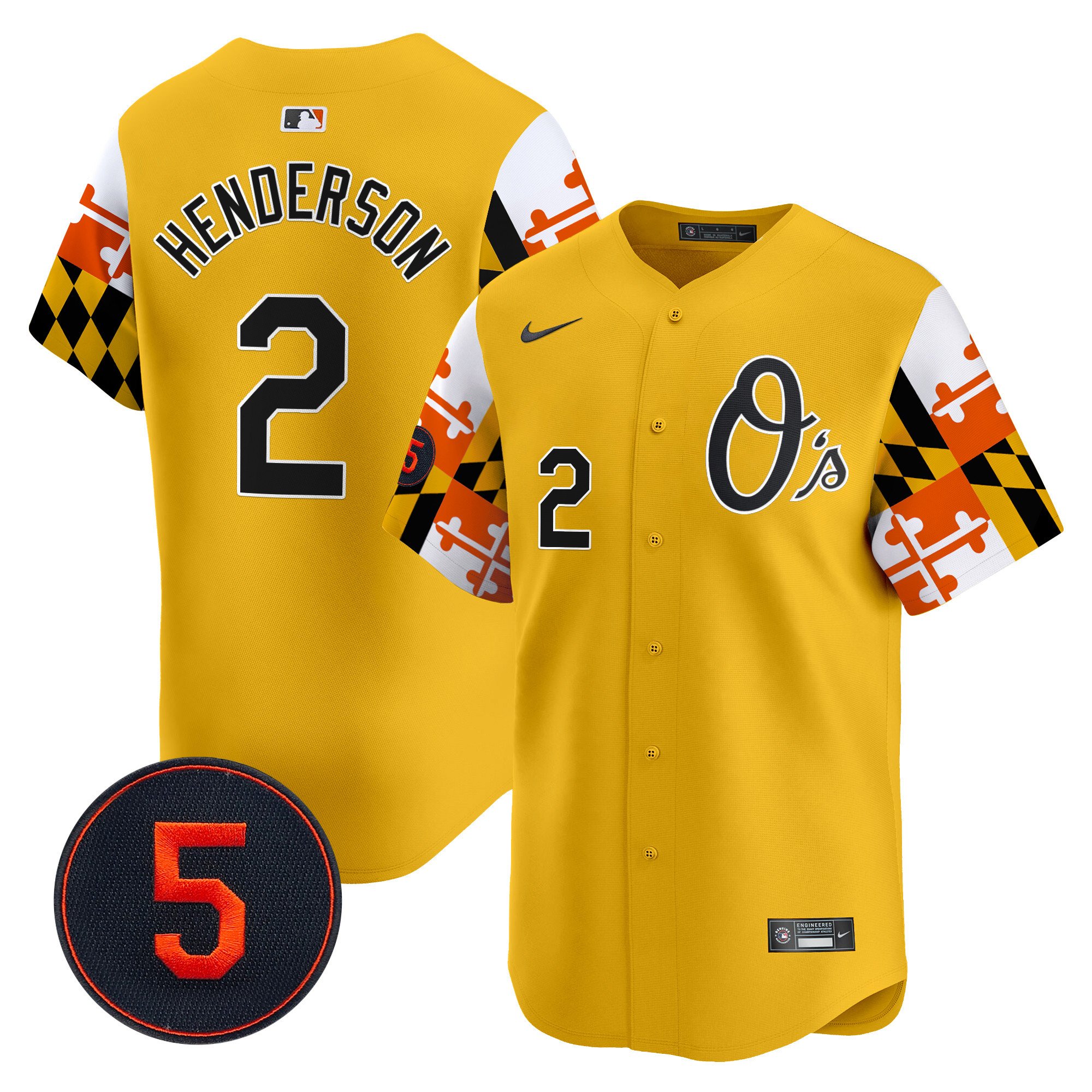 Men's Gunnar Henderson Baltimore Orioles Robinson Patch Vapor Premier Limited Gold Jersey V5 - All Stitched