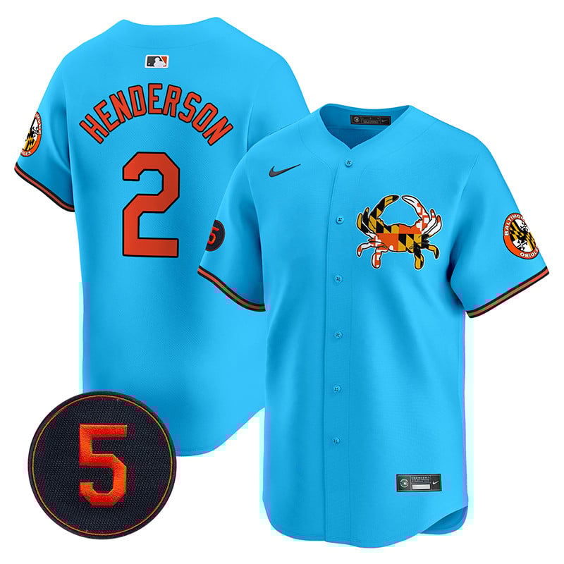 Men's Gunnar Henderson Baltimore Orioles Robinson Patch Vapor Premier Limited Light Blue Jersey V3 - All Stitched