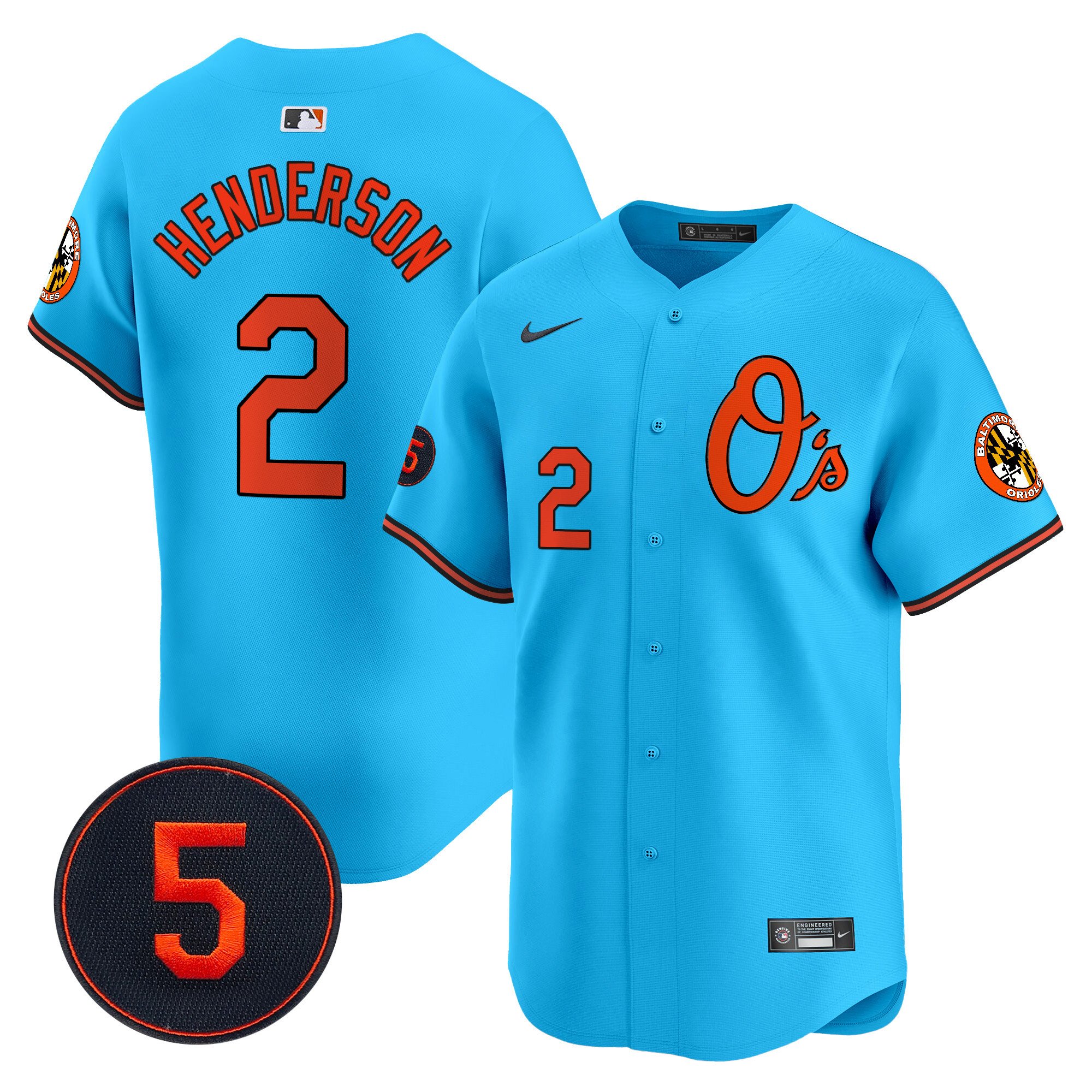 Men's Gunnar Henderson Baltimore Orioles Robinson Patch Vapor Premier Limited Light Blue Jersey V4 - All Stitched