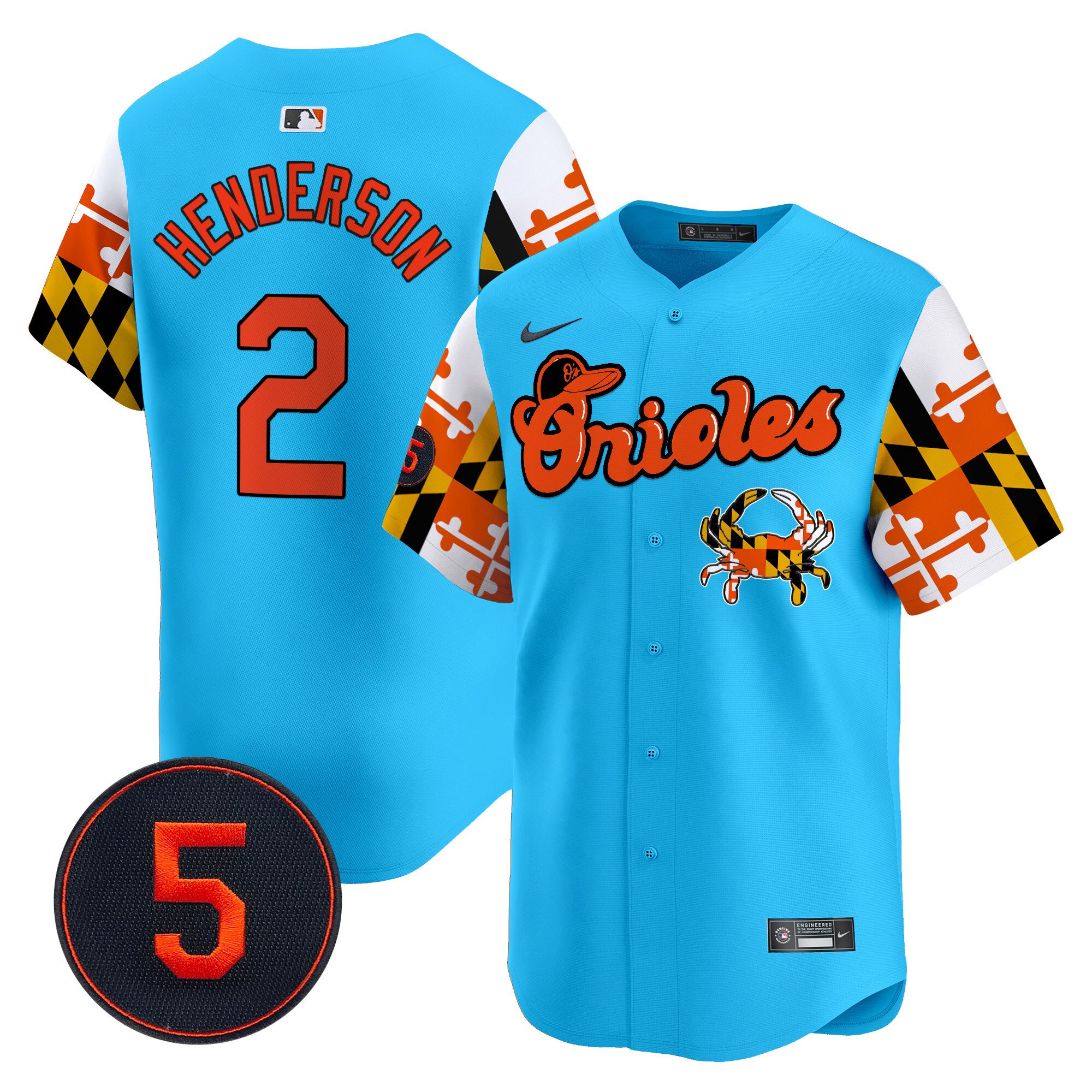 Men's Gunnar Henderson Baltimore Orioles Robinson Patch Vapor Premier Limited Light Blue Jersey V7 - All Stitched