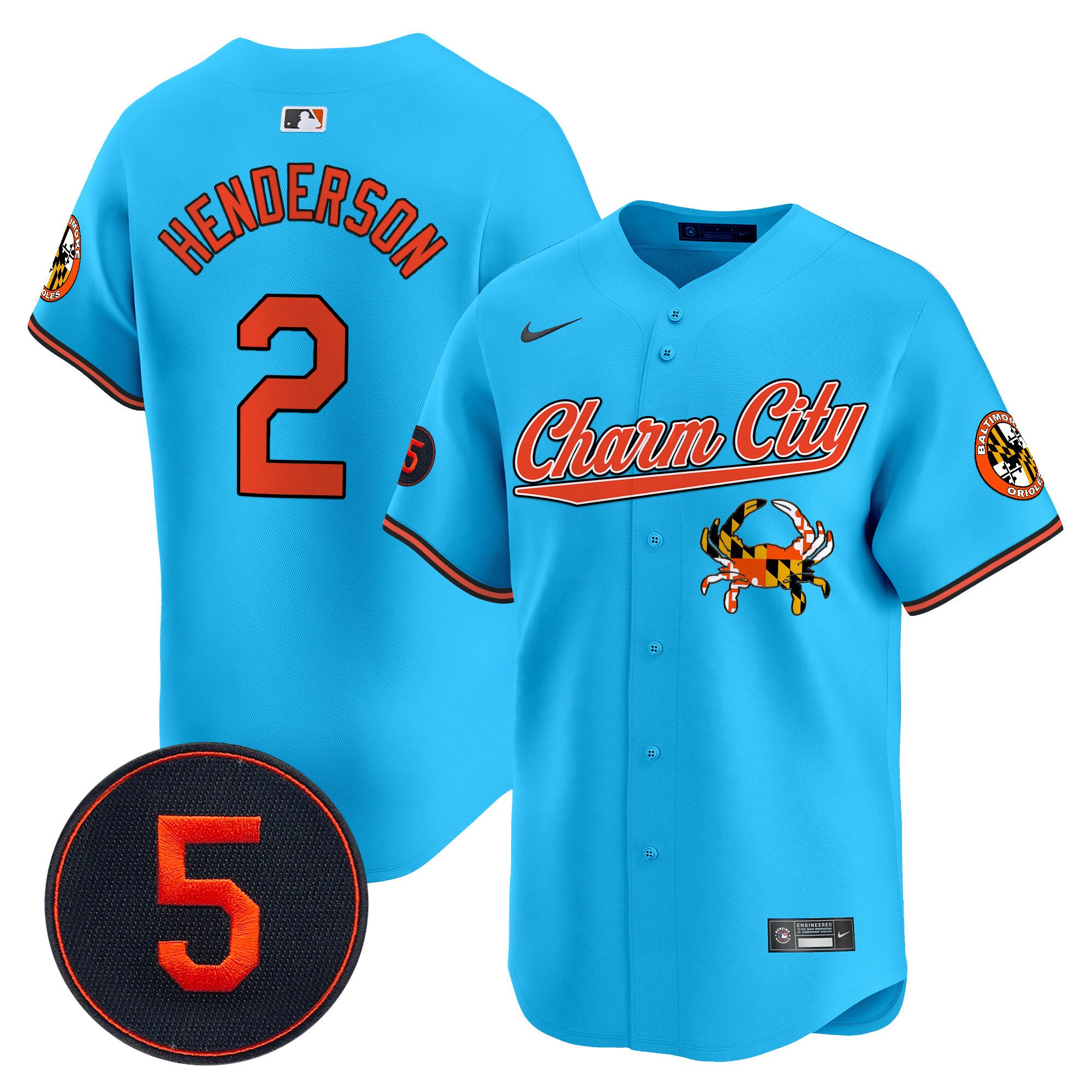 Men's Gunnar Henderson Baltimore Orioles Robinson Patch Vapor Premier Limited Light Blue Jersey V8 - All Stitched