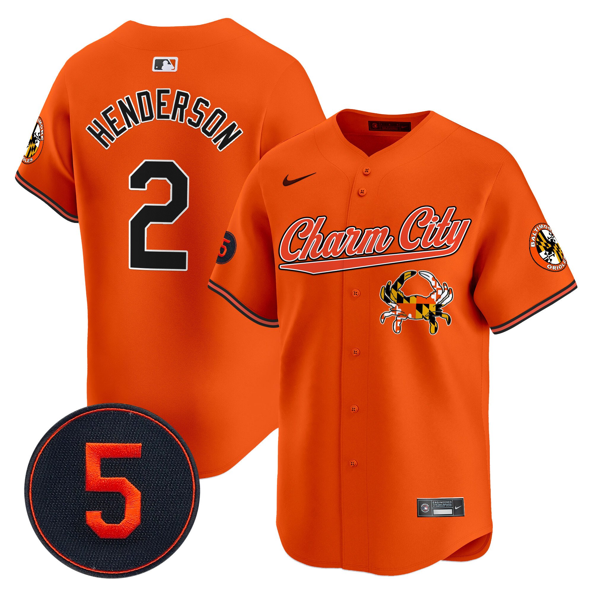 Men's Gunnar Henderson Baltimore Orioles Robinson Patch Vapor Premier Limited Orange Jersey V8 - All Stitched