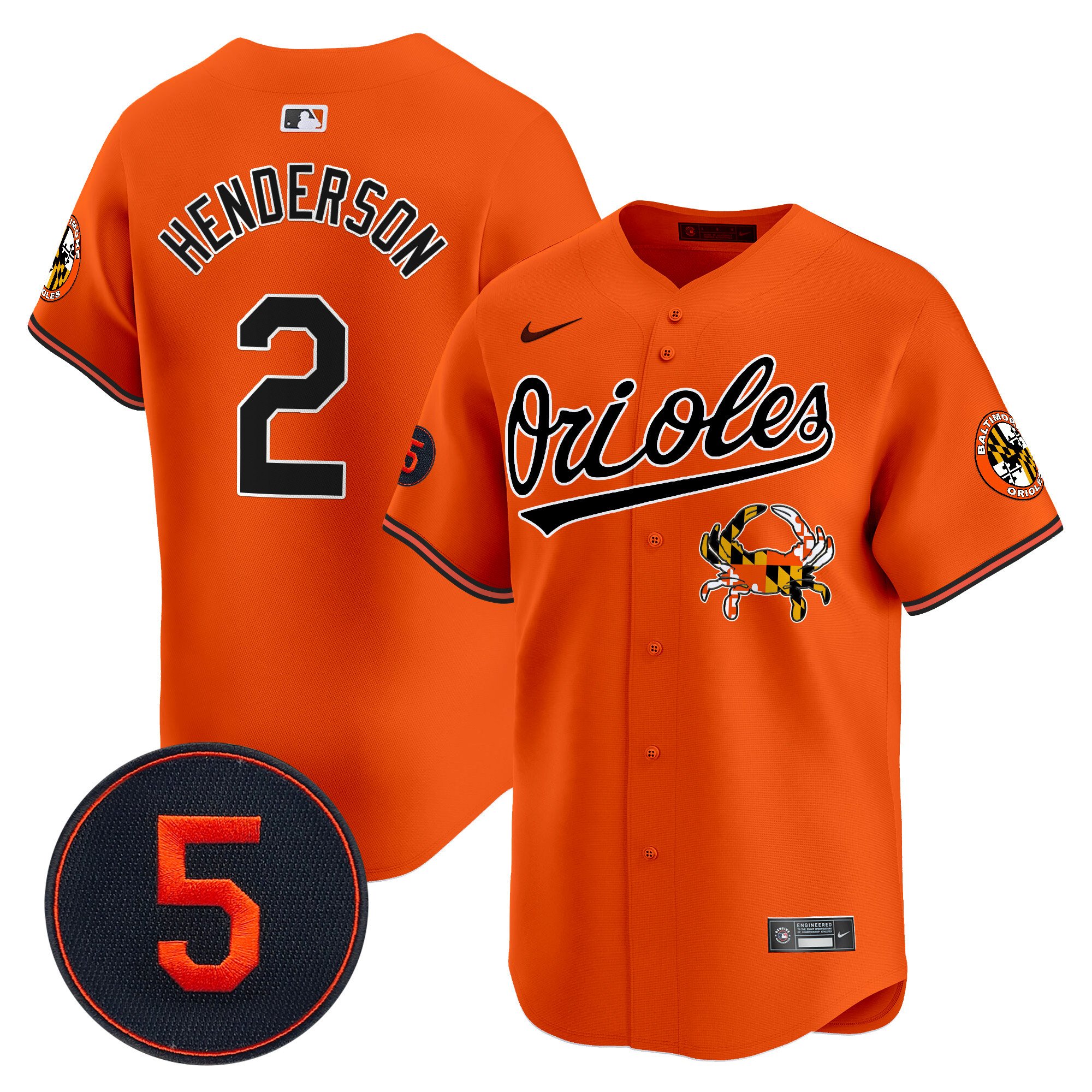 Men's Gunnar Henderson Baltimore Orioles Robinson Patch Vapor Premier Limited Orange Jersey V9 - All Stitched