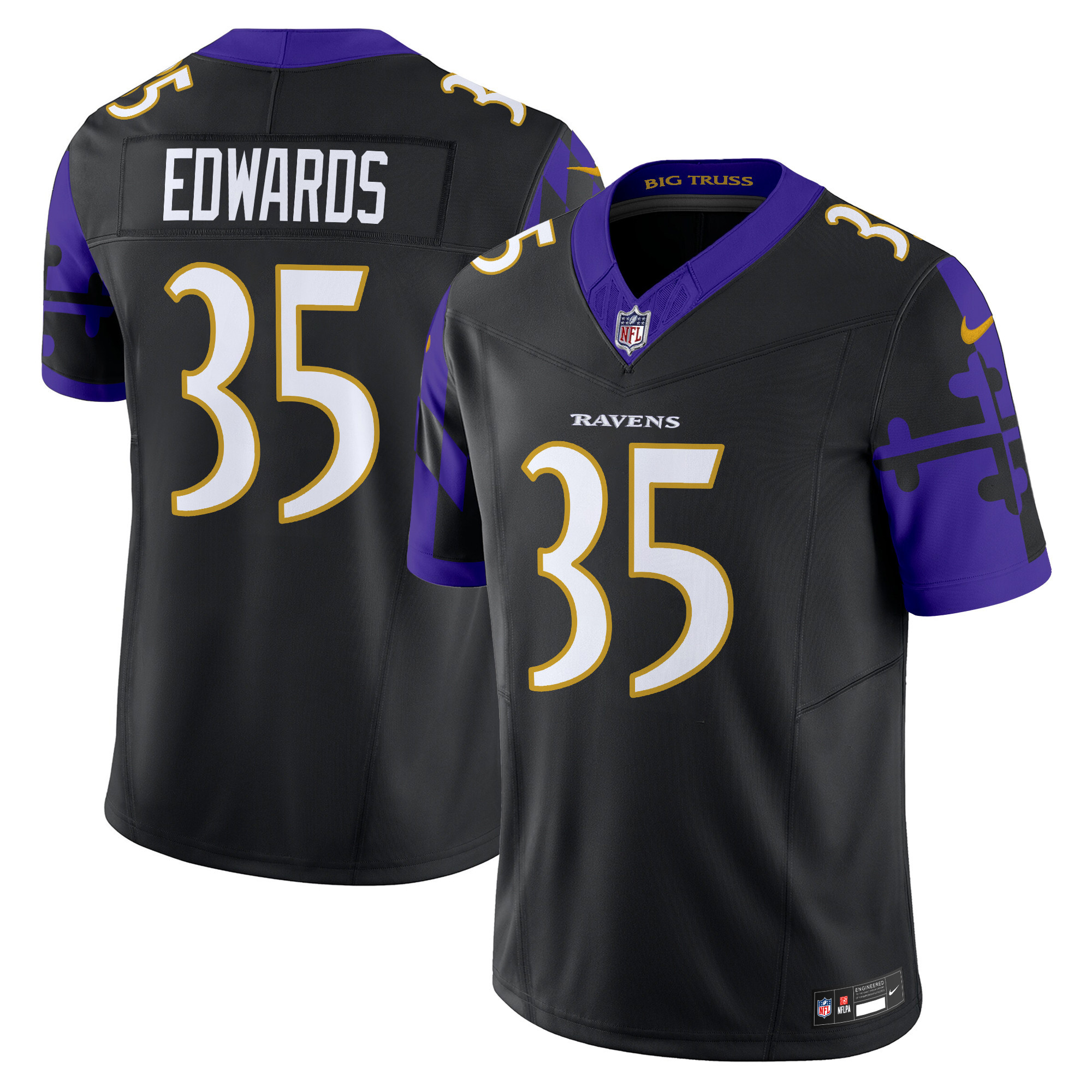 Men's Gus Edwards Baltimore Ravens Maryland Flag Vapor Limited Black Jersey - All Stitched