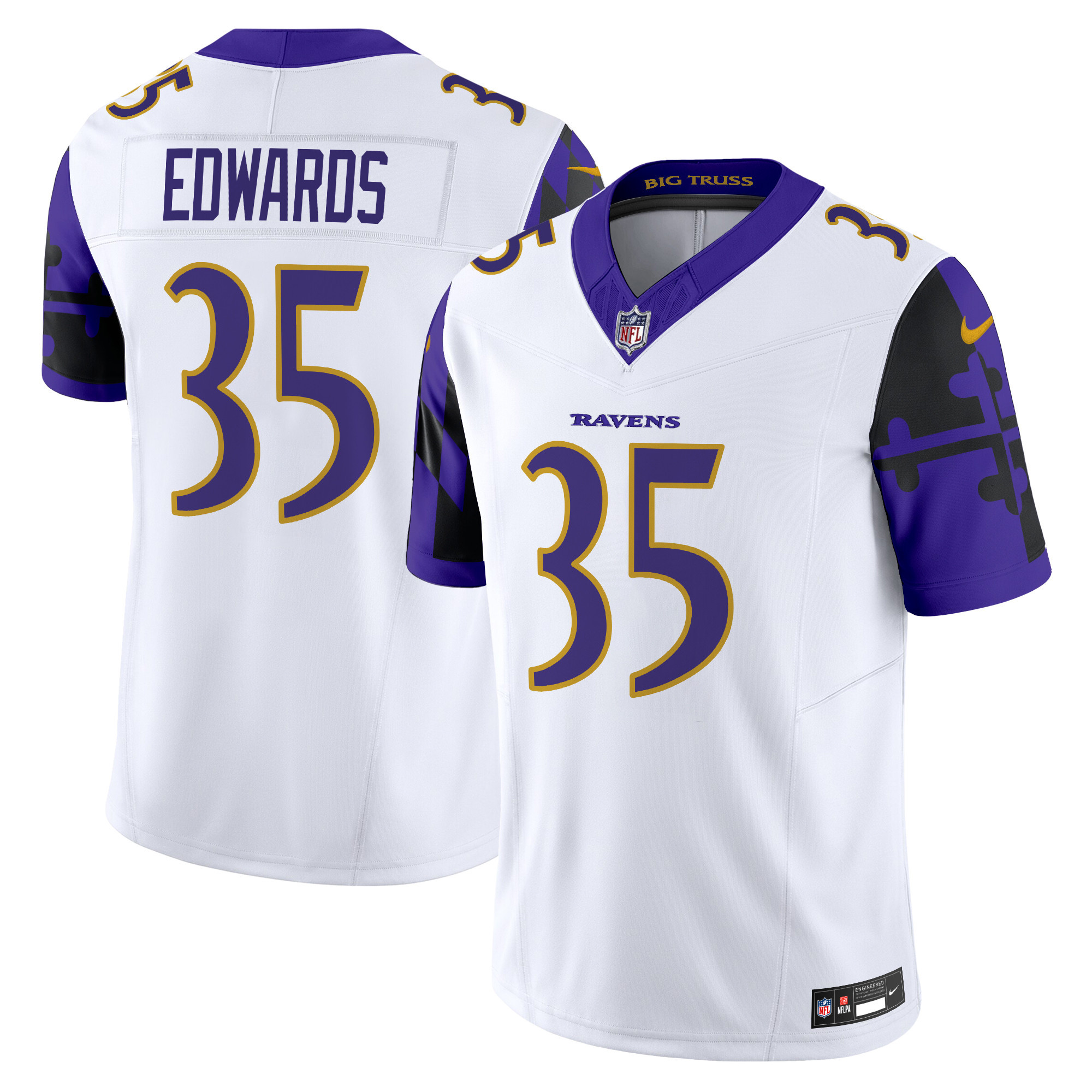Men's Gus Edwards Baltimore Ravens Maryland Flag Vapor Limited White Jersey - All Stitched