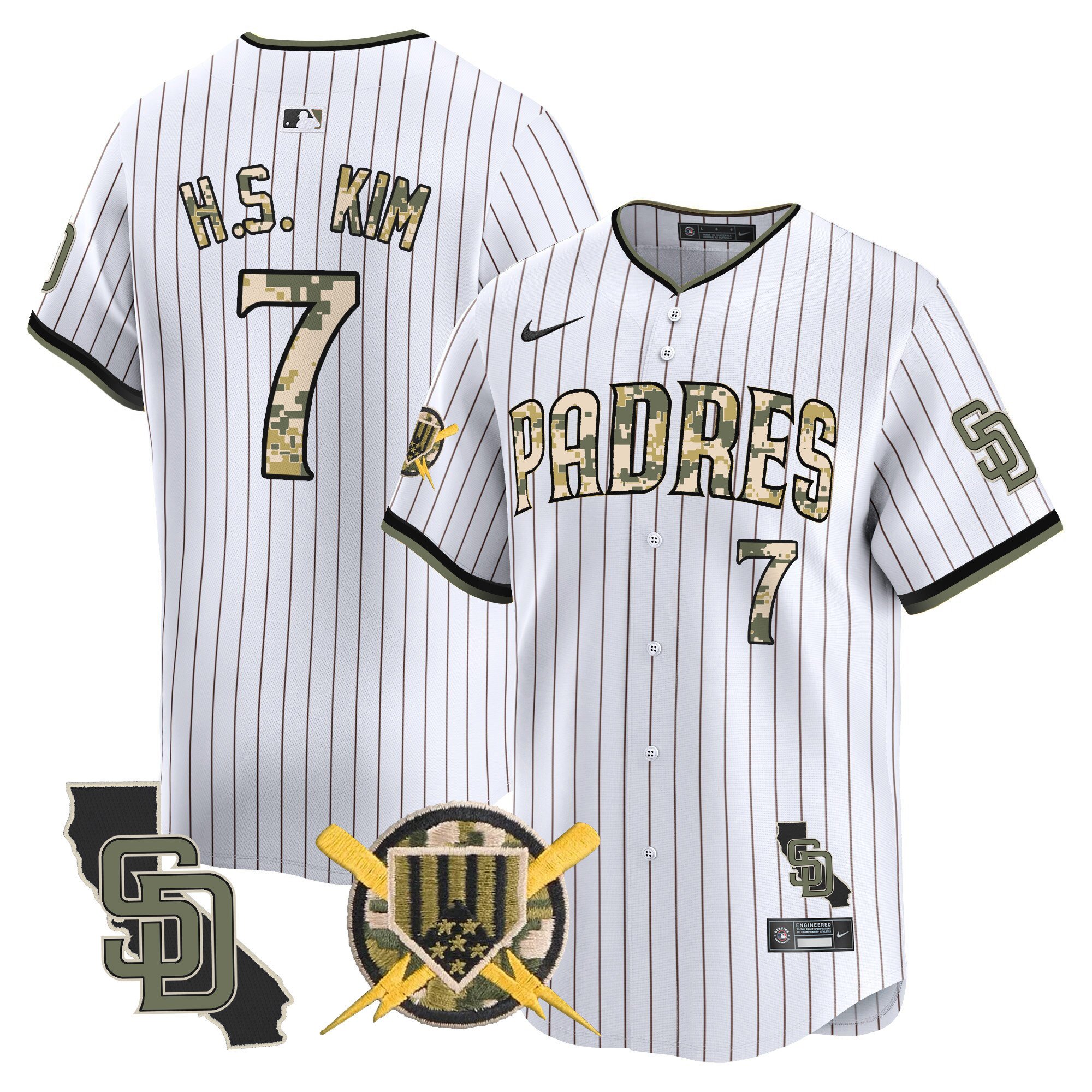 Men's Ha-Seong Kim San Diego Padres Armed Forces Day Vapor Premier Limited Pinstripe Jersey - All Stitched