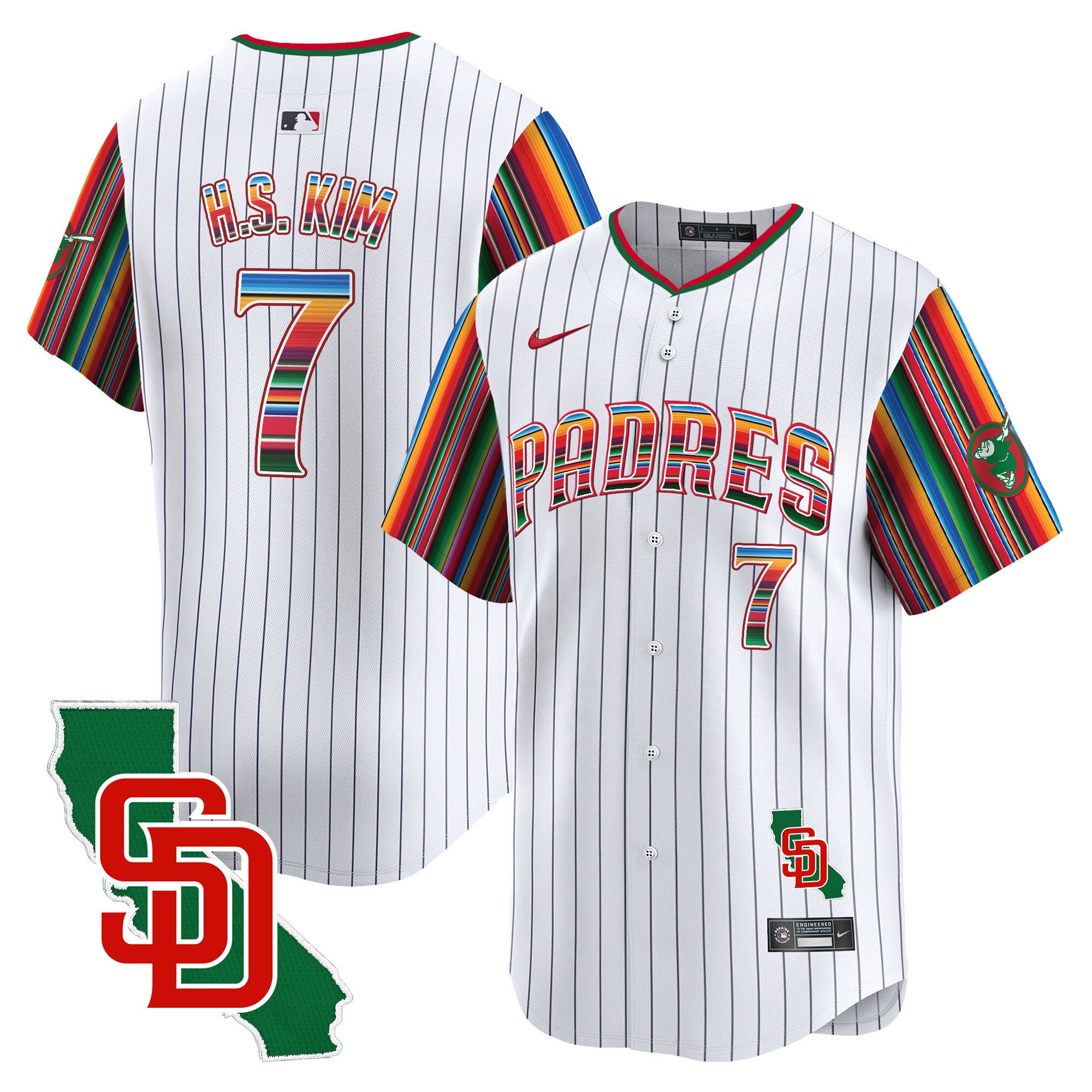 Men's Ha-Seong Kim San Diego Padres Mexico California Patch Vapor Premier Limited Pinstripe Jersey V6 Ã± All Stitched
