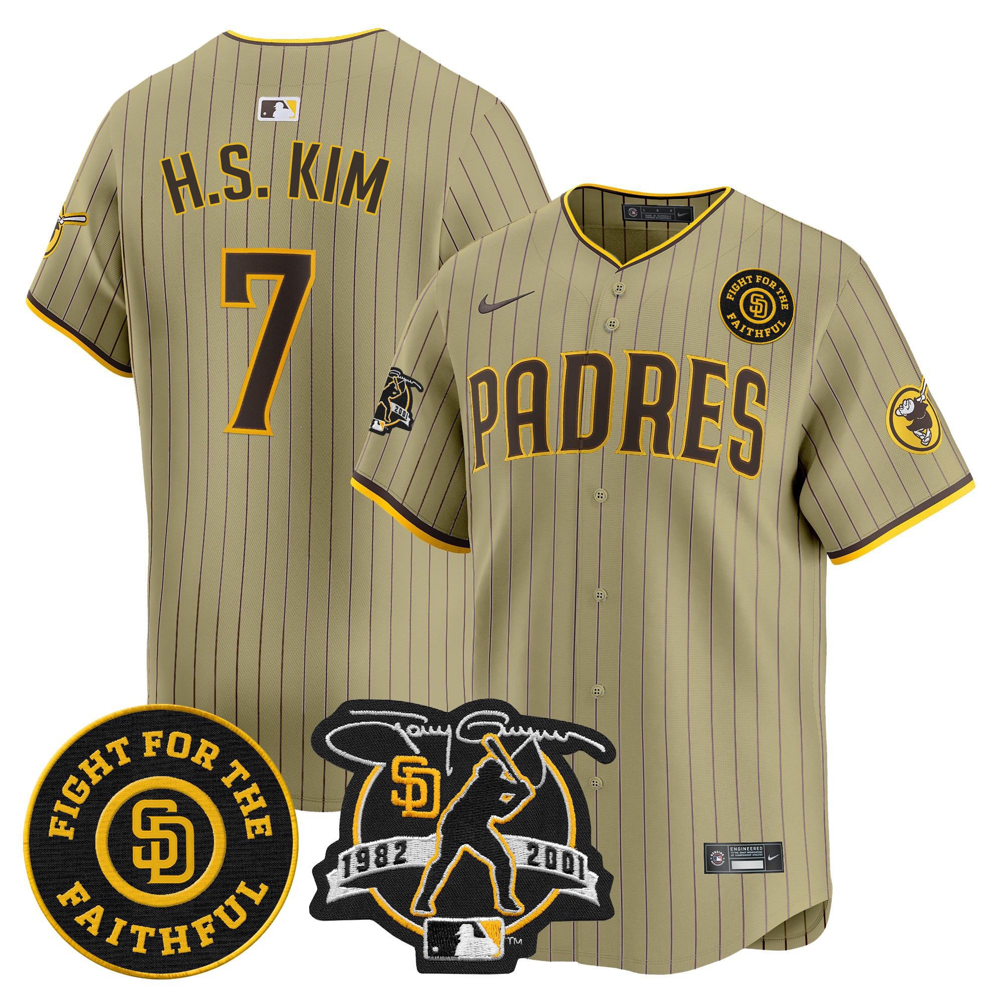 Men's Ha-Seong Kim San Diego Padres Tony Gwynn & Faithful Patch Vapor Premier Limited Tan Jersey Ã± All Stitched