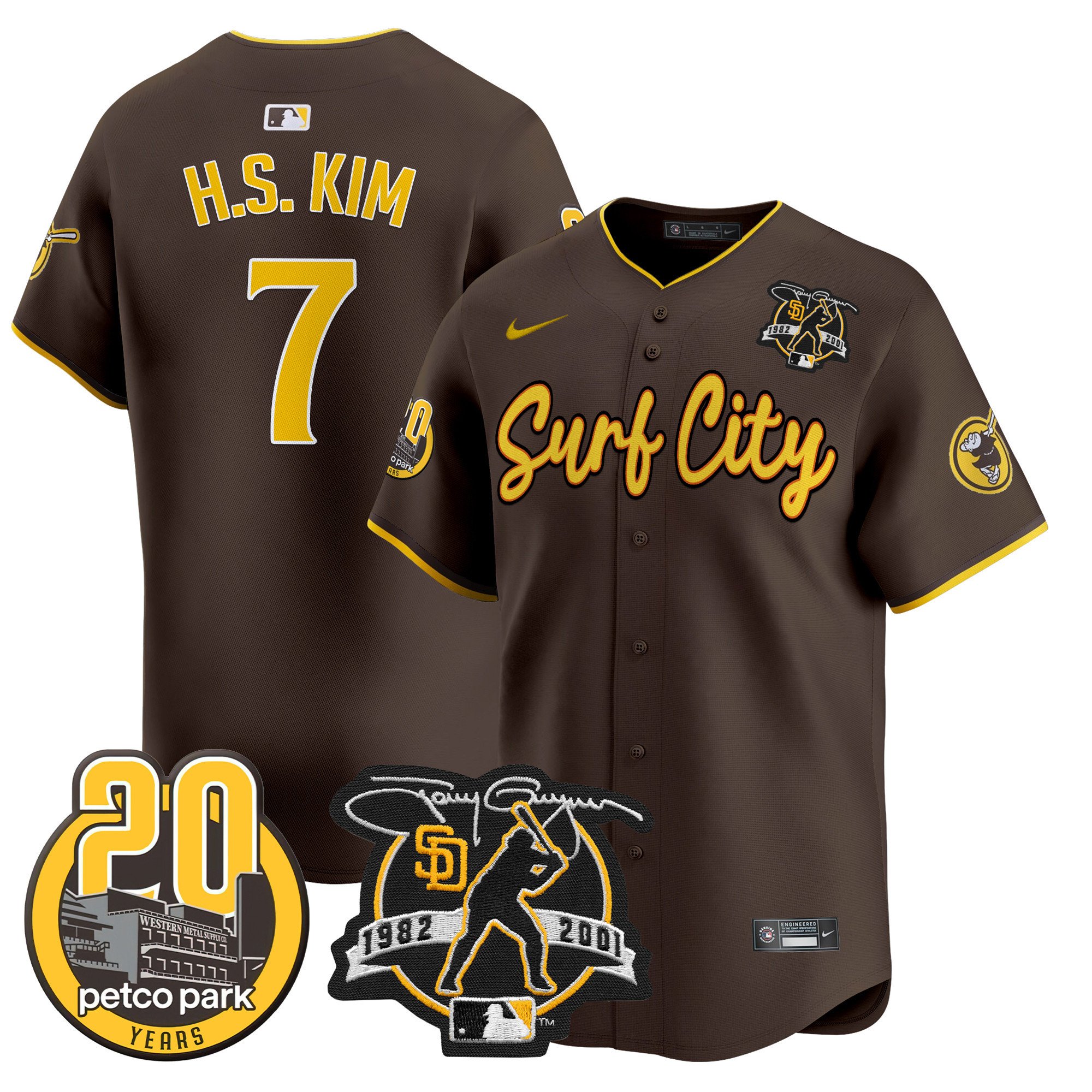 Men's Ha-Seong Kim San Diego Padres Tony Gwynn & Petco Park 20th Patch Vapor Premier Limited Brown Jersey V3 Ã± All Stitched