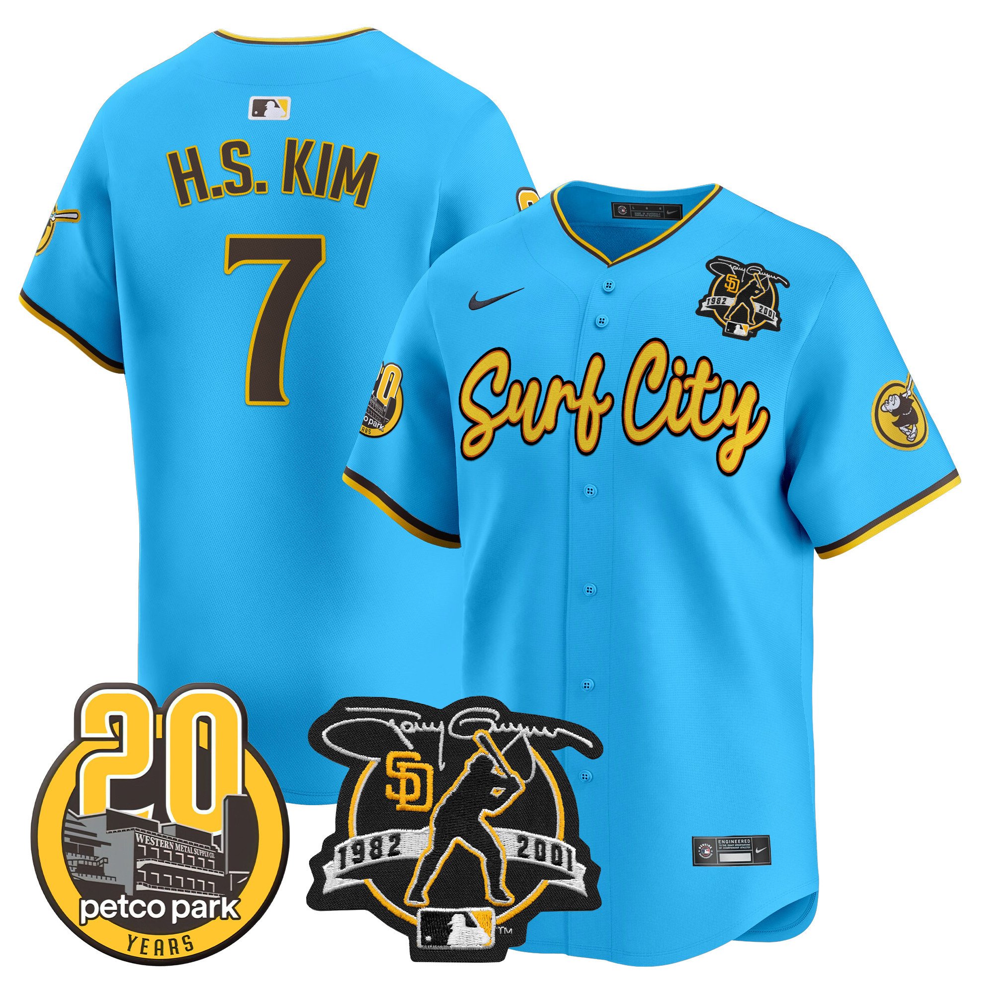 Men's Ha-Seong Kim San Diego Padres Tony Gwynn & Petco Park 20th Patch Vapor Premier Limited Light Blue Jersey V3 Ã± All Stitched
