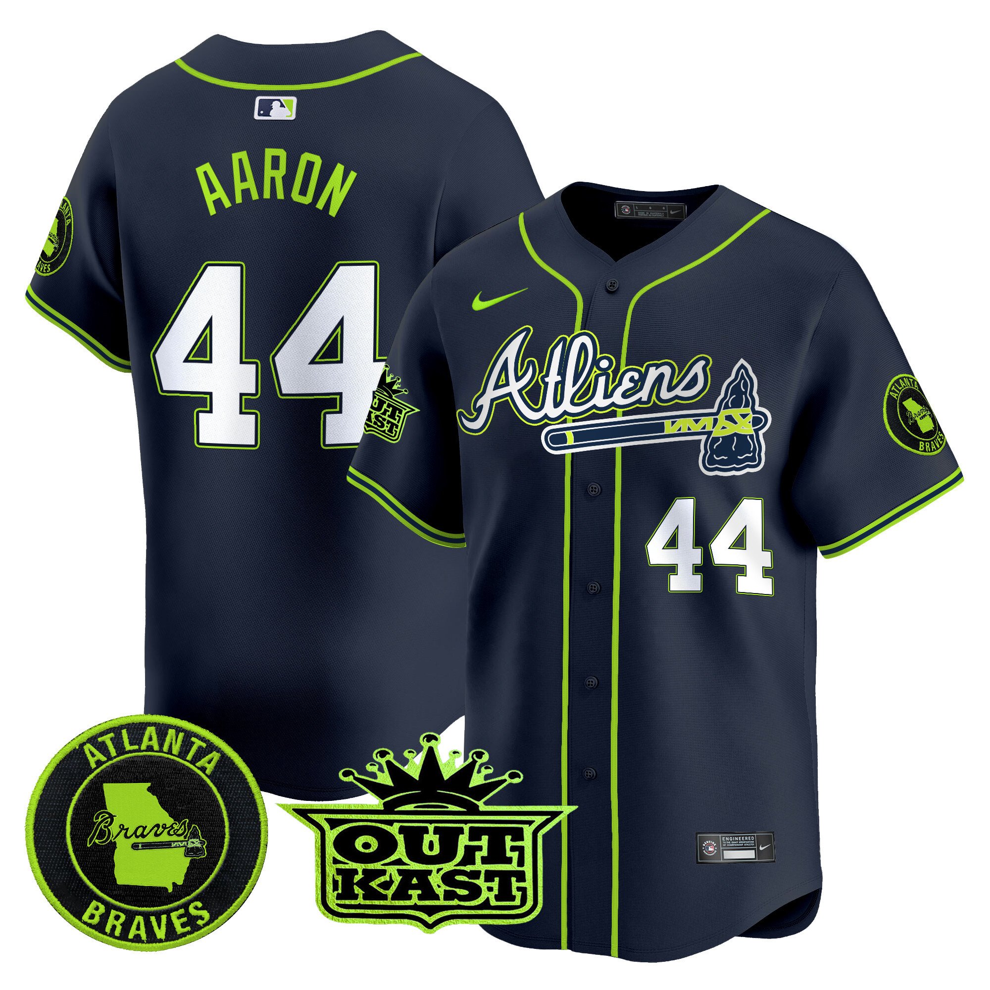 Men's Hank Aaron Atlanta Braves Atliens Vapor Premier Limited Atliens Jersey V4 - All Stitched