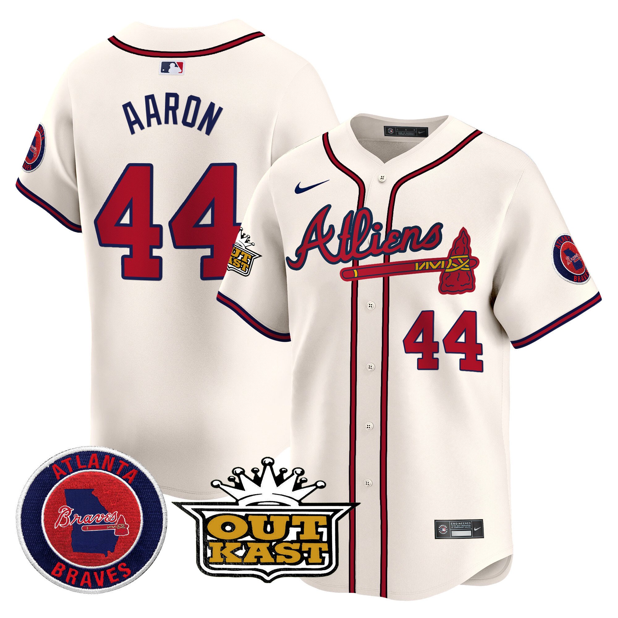 Men's Hank Aaron Atlanta Braves Atliens Vapor Premier Limited Cream Jersey V4 - All Stitched