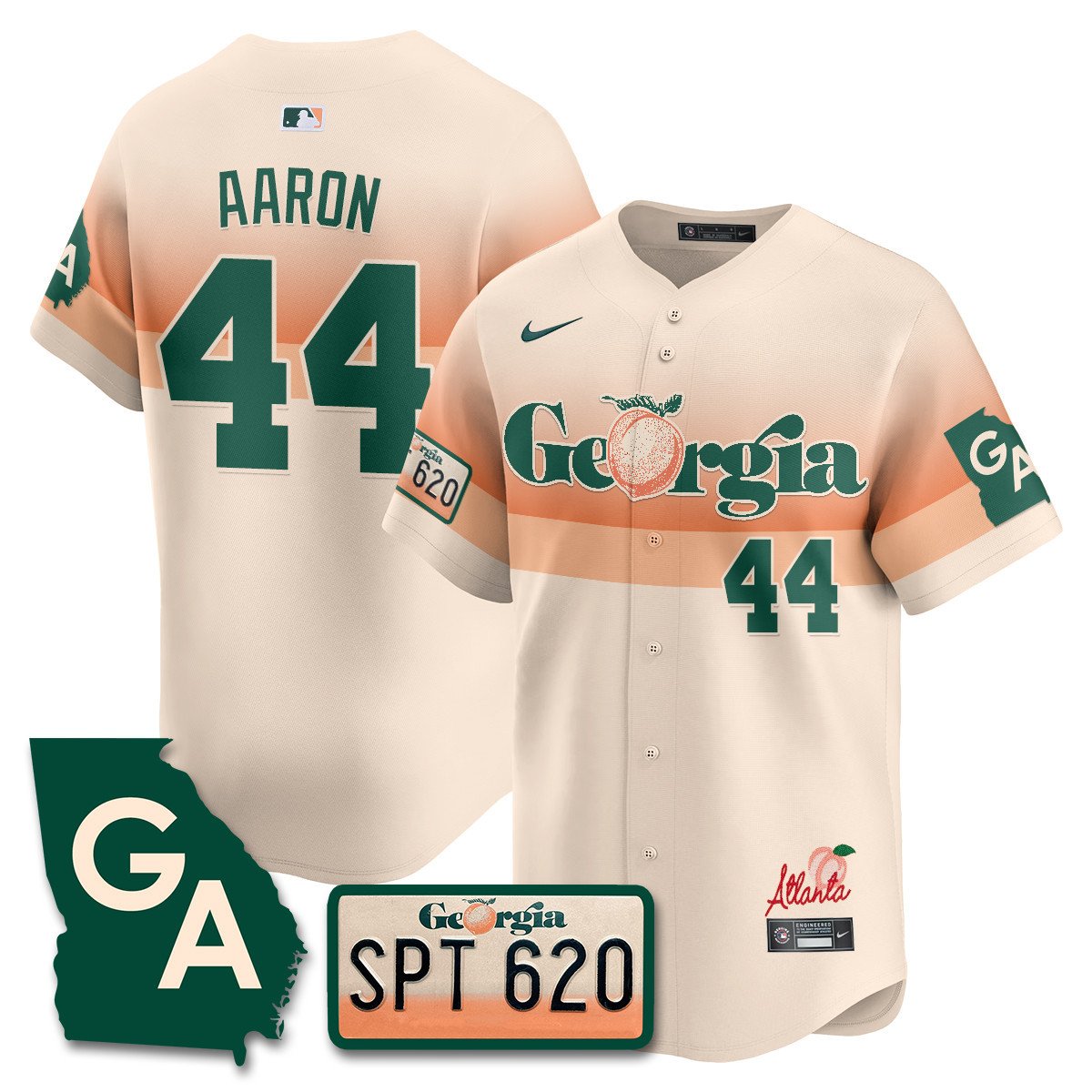 Men's Hank Aaron Atlanta Braves Peach Plates - Georgia Peaches Vapor Premier Limited Cream Jersey - Printed