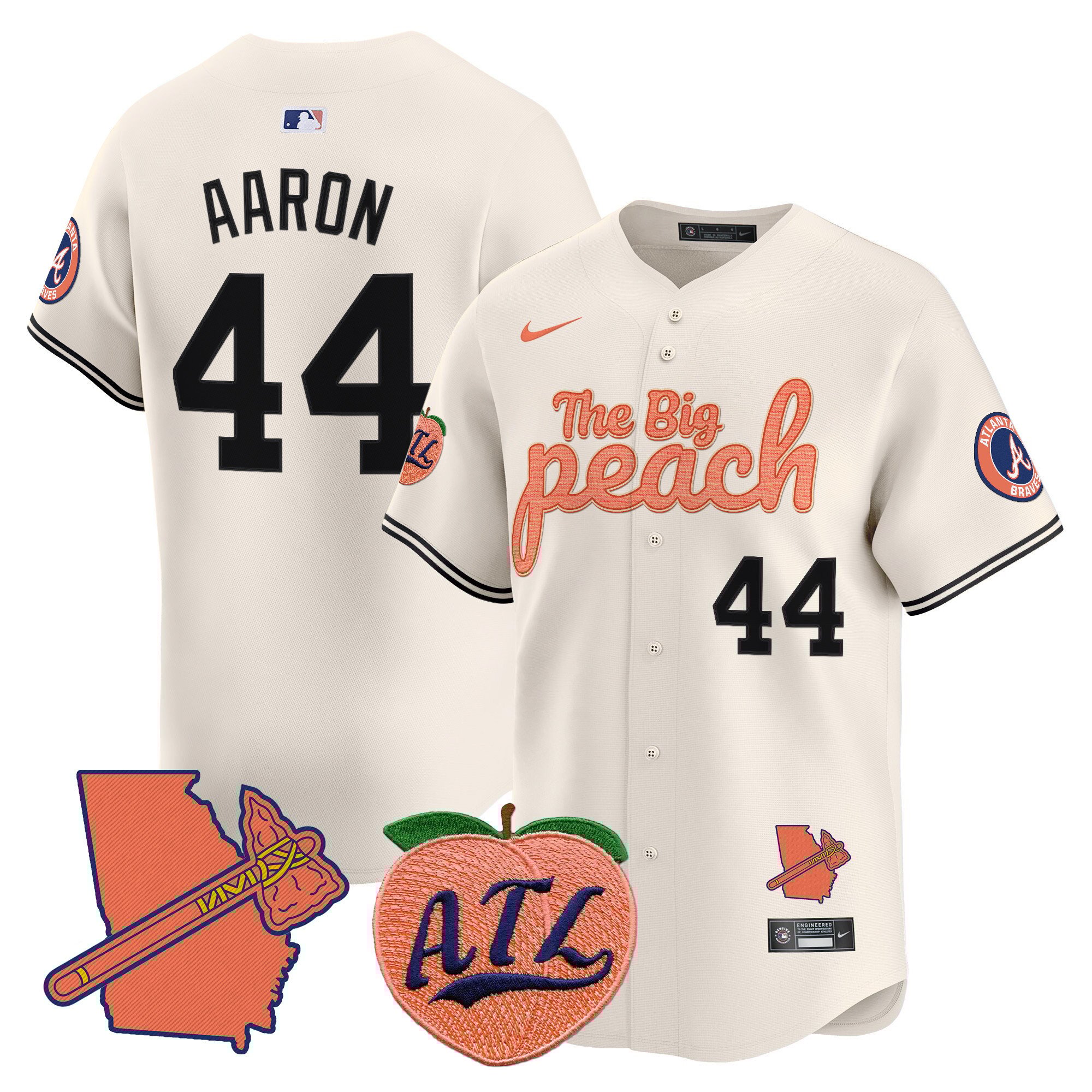 Men's Hank Aaron Atlanta Braves The Big Peach Vapor Premier Limited Cream Jersey - All Stitched