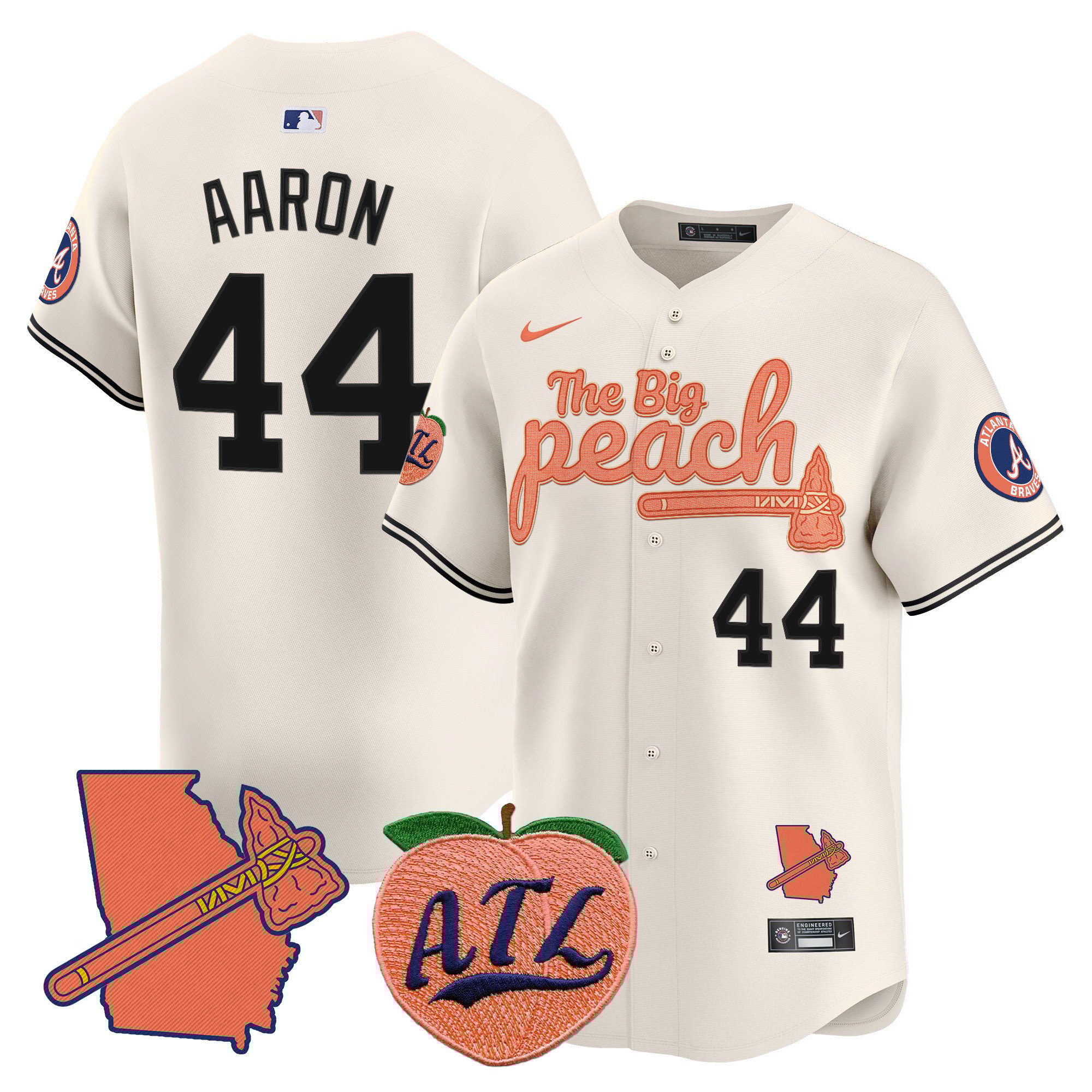 Men's Hank Aaron Atlanta Braves The Big Peach Vapor Premier Limited Cream Jersey V2 - All Stitched