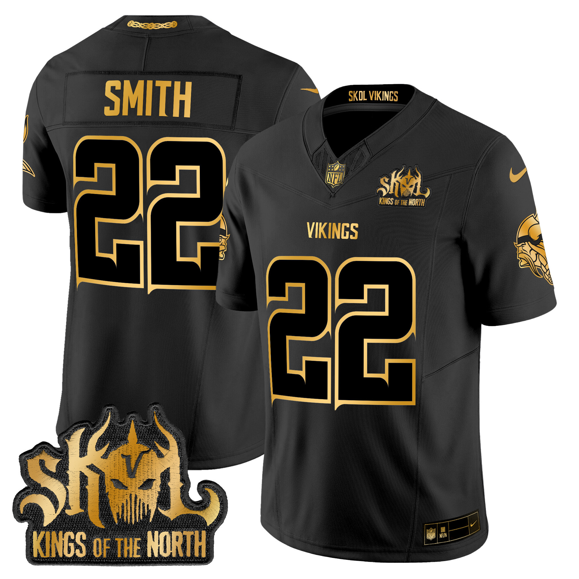 Men's Harrison Smith Minnesota Vikings 2024 Winter Warrior Skol Patch Gold Vapor Limited Black Gold Jersey - All Stitched