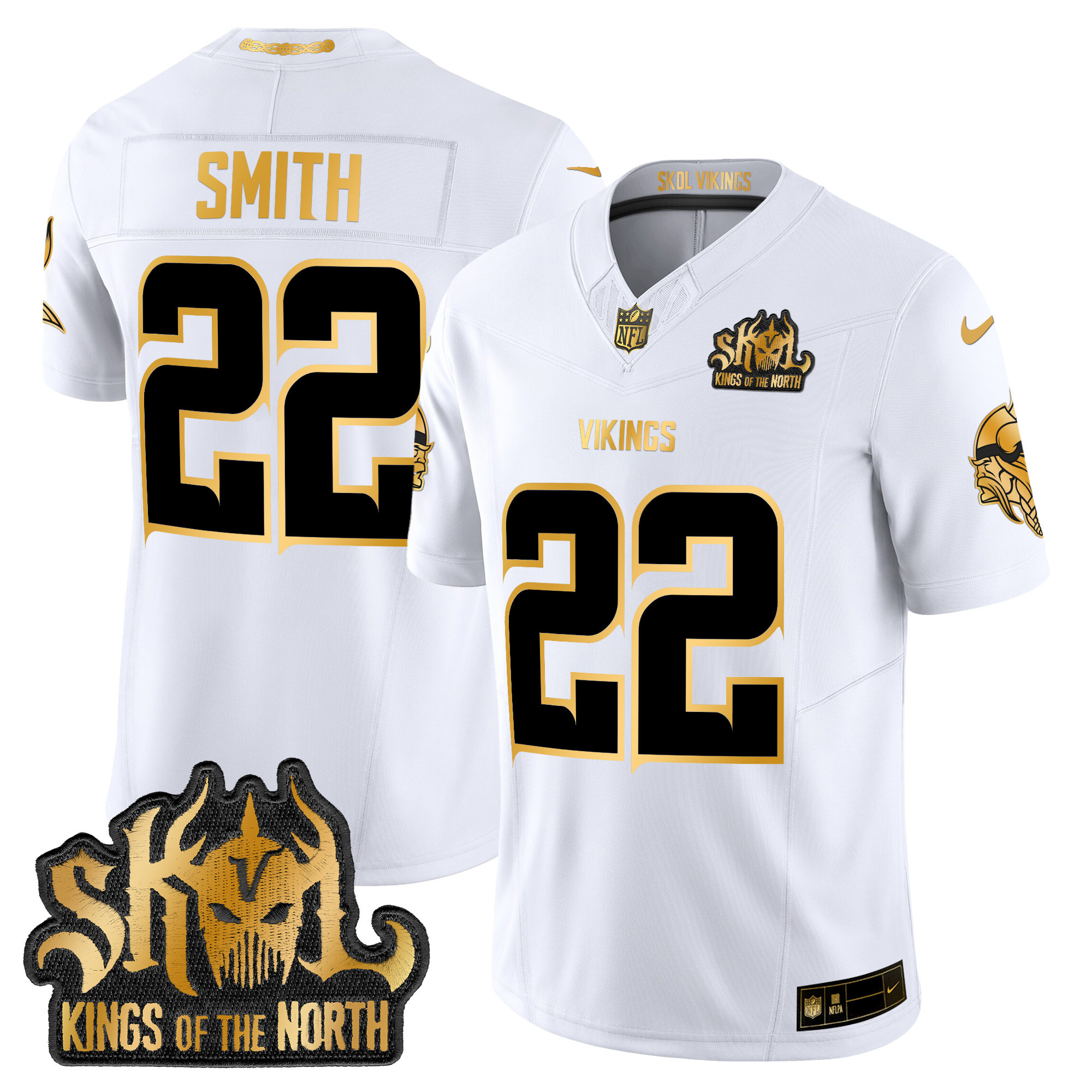 Men's Harrison Smith Minnesota Vikings 2024 Winter Warrior Skol Patch Gold Vapor Limited White Gold Jersey - All Stitched