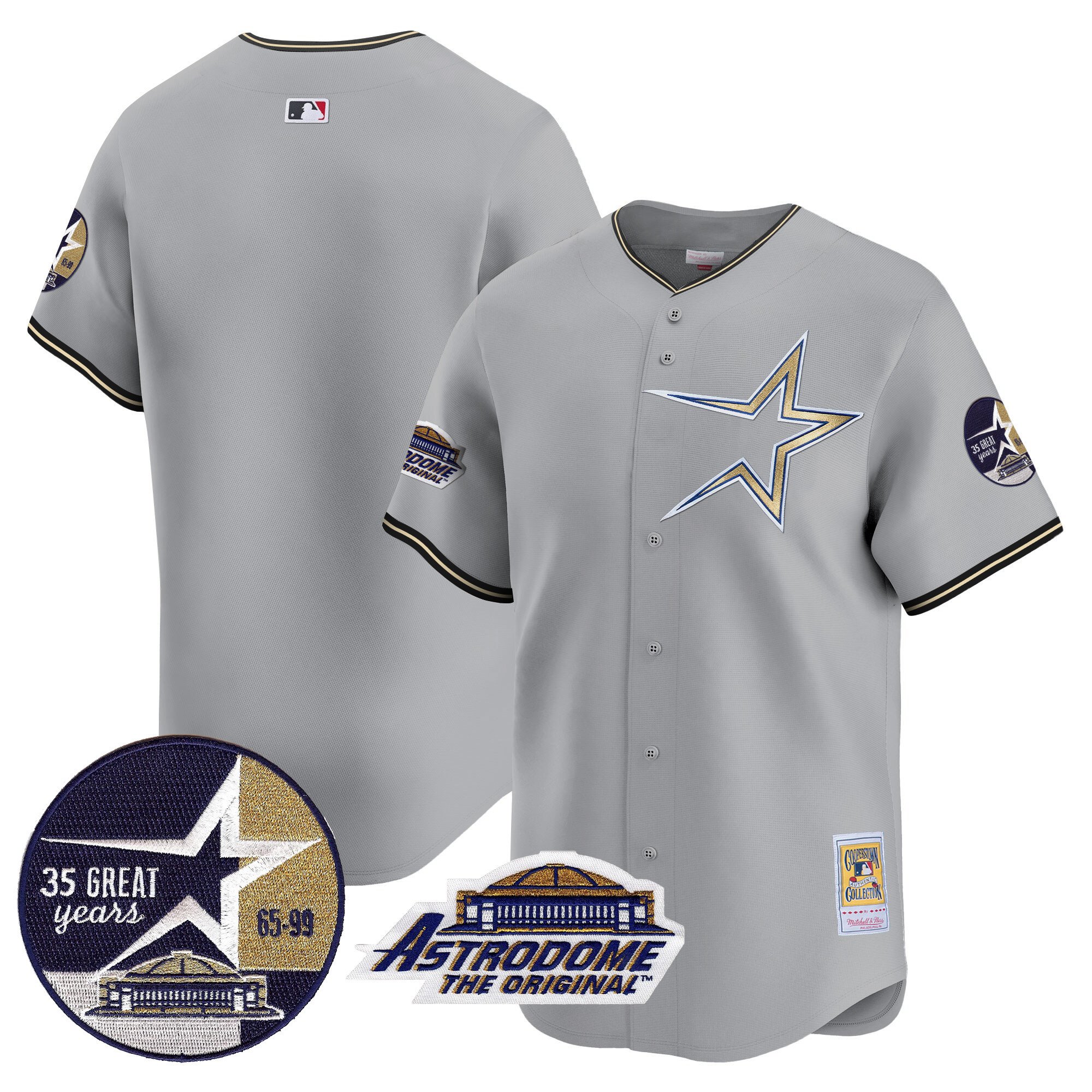 Men's Houston Astros 1999 Throwback 35th & Astrodome Patch Vapor Premier Limited Gray Jersey - All Stitched