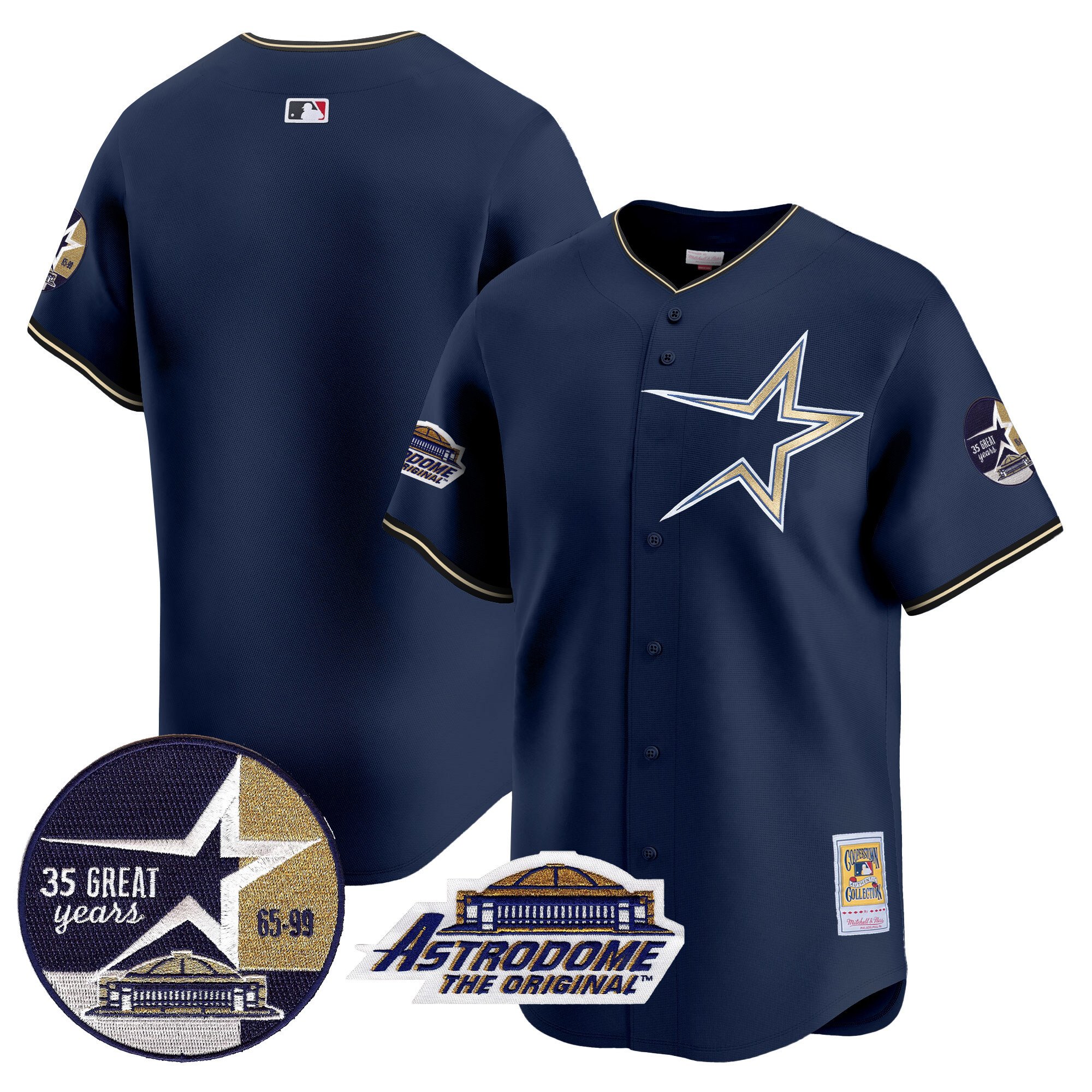 Men's Houston Astros 1999 Throwback 35th & Astrodome Patch Vapor Premier Limited Navy Jersey - All Stitched