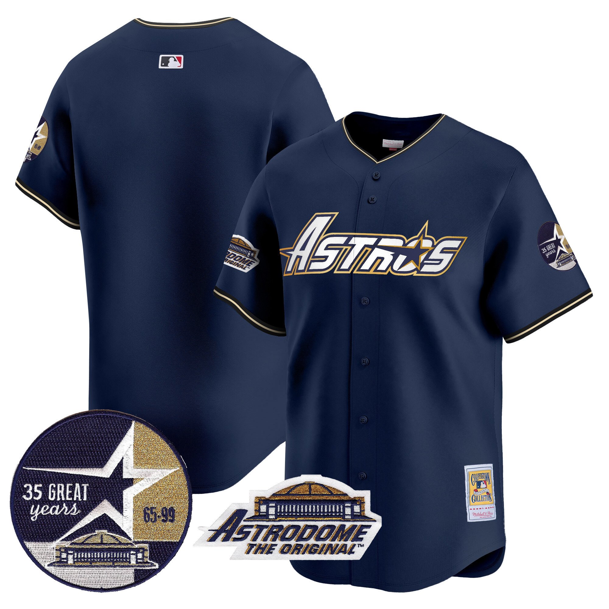 Men's Houston Astros 1999 Throwback 35th & Astrodome Patch Vapor Premier Limited Navy Jersey V3 - All Stitched