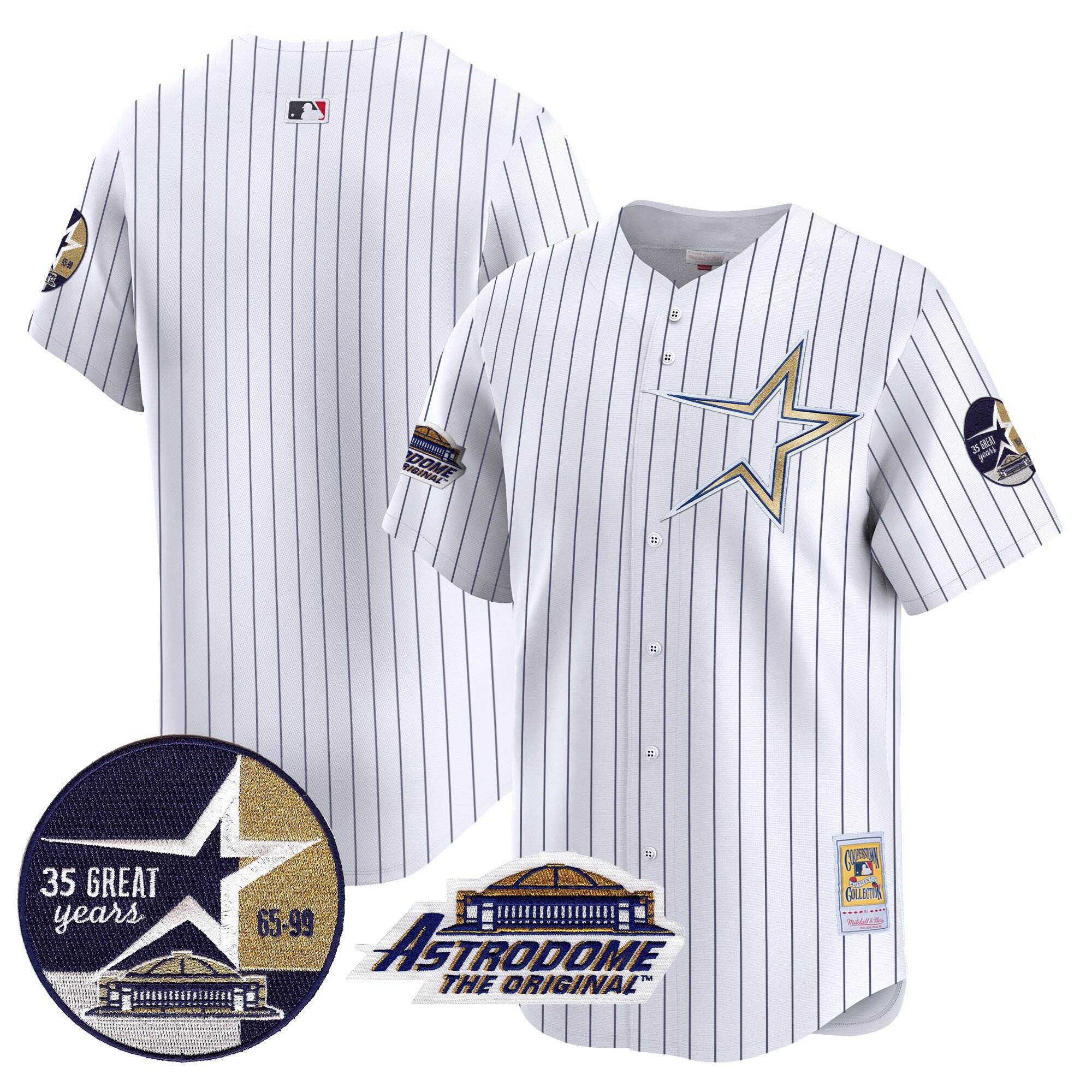 Men's Houston Astros 1999 Throwback 35th & Astrodome Patch Vapor Premier Limited Pinstripe Jersey - All Stitched