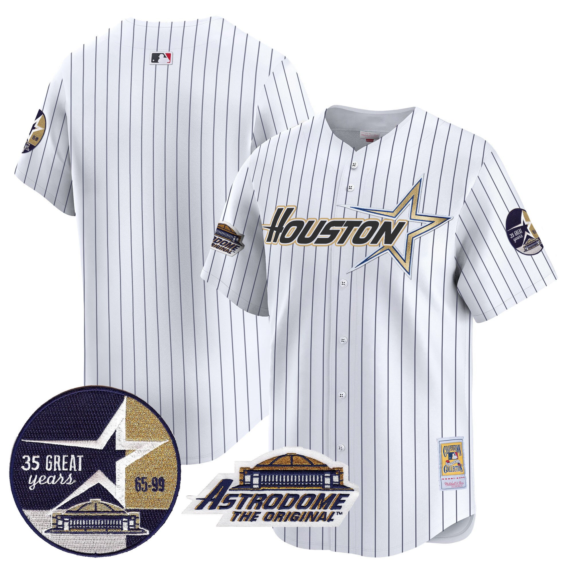 Men's Houston Astros 1999 Throwback 35th & Astrodome Patch Vapor Premier Limited Pinstripe Jersey V2 - All Stitched