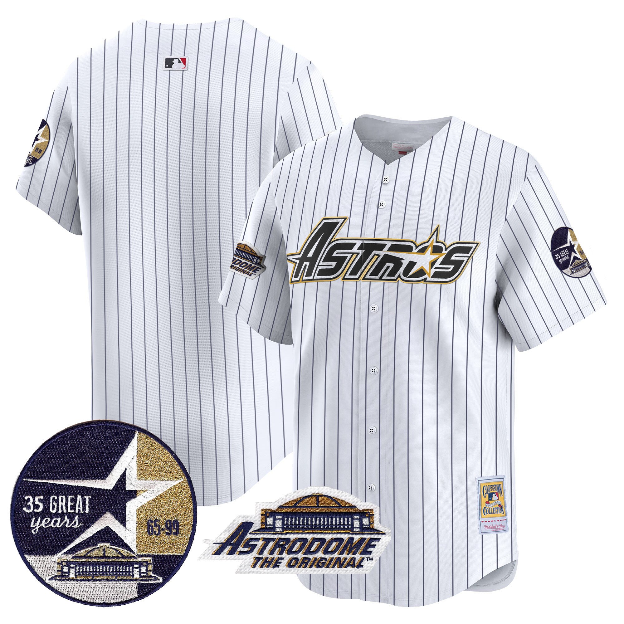 Men's Houston Astros 1999 Throwback 35th & Astrodome Patch Vapor Premier Limited Pinstripe Jersey V3 - All Stitched