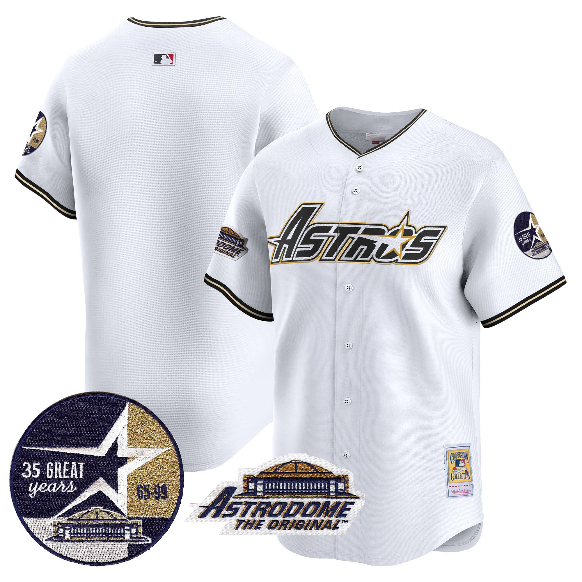 Men's Houston Astros 1999 Throwback 35th & Astrodome Patch Vapor Premier Limited White Jersey V3 - All Stitched
