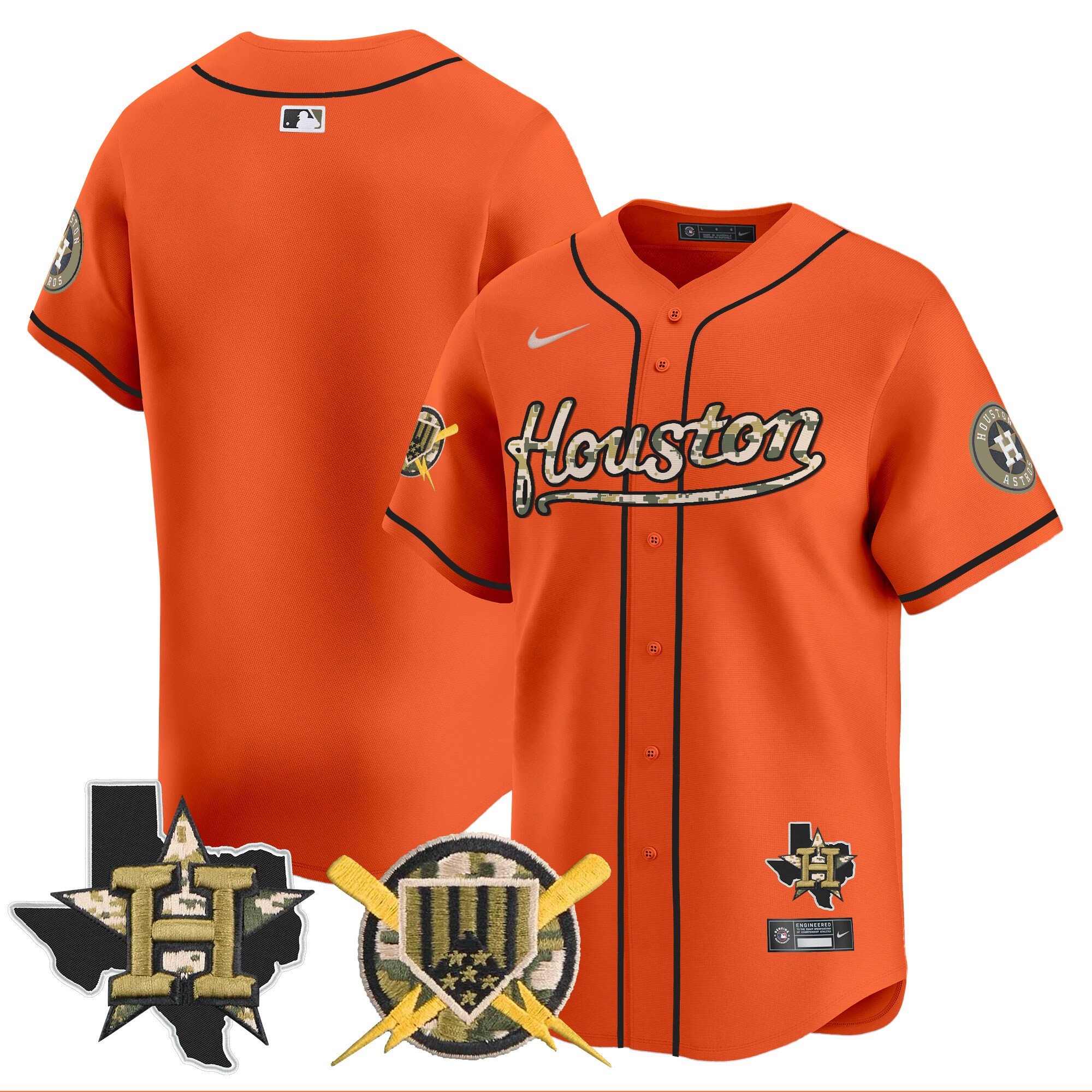 Men's Houston Astros Armed Forces Day Vapor Premier Limited Orange Jersey - All Stitched