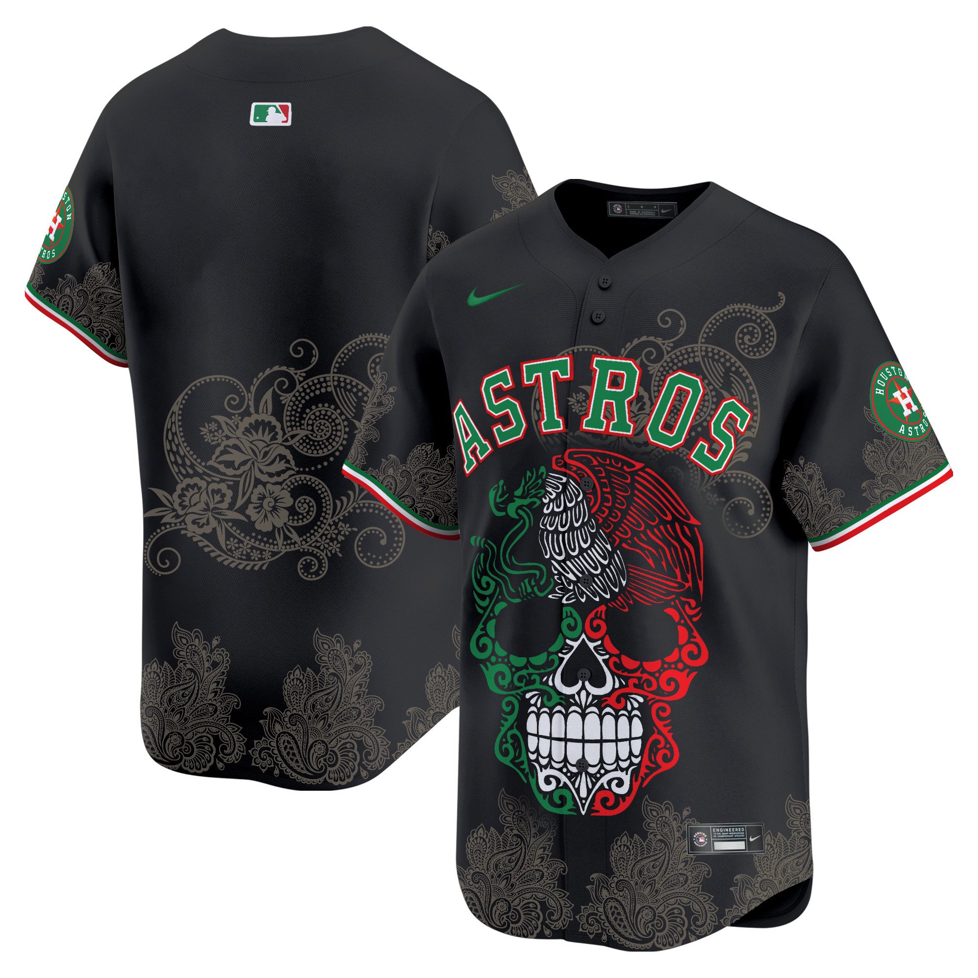 Men's Houston Astros Aztec Warrior Skull Vapor Limited Black Jersey - Printed