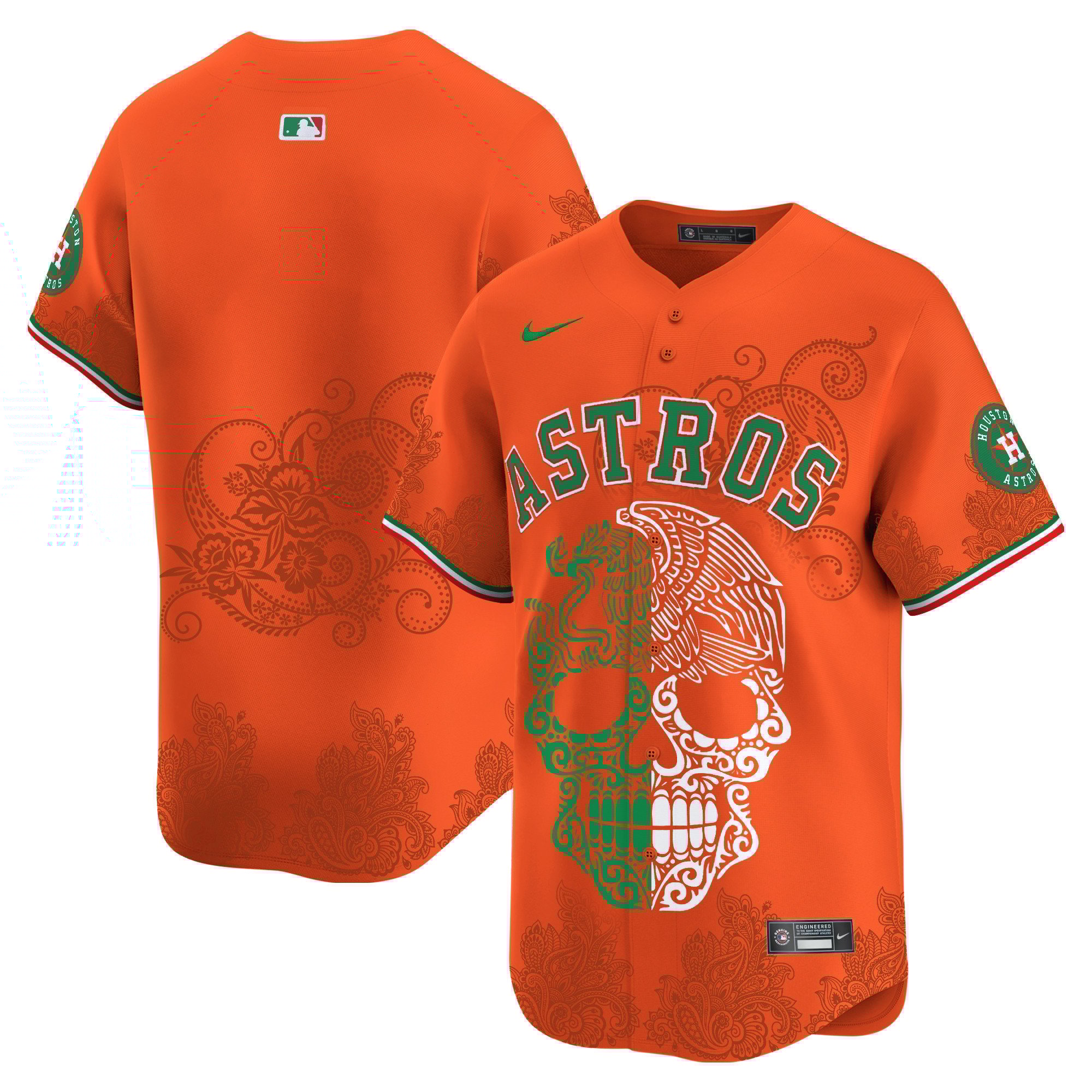 Men's Houston Astros Aztec Warrior Skull Vapor Limited Orange Jersey - Printed