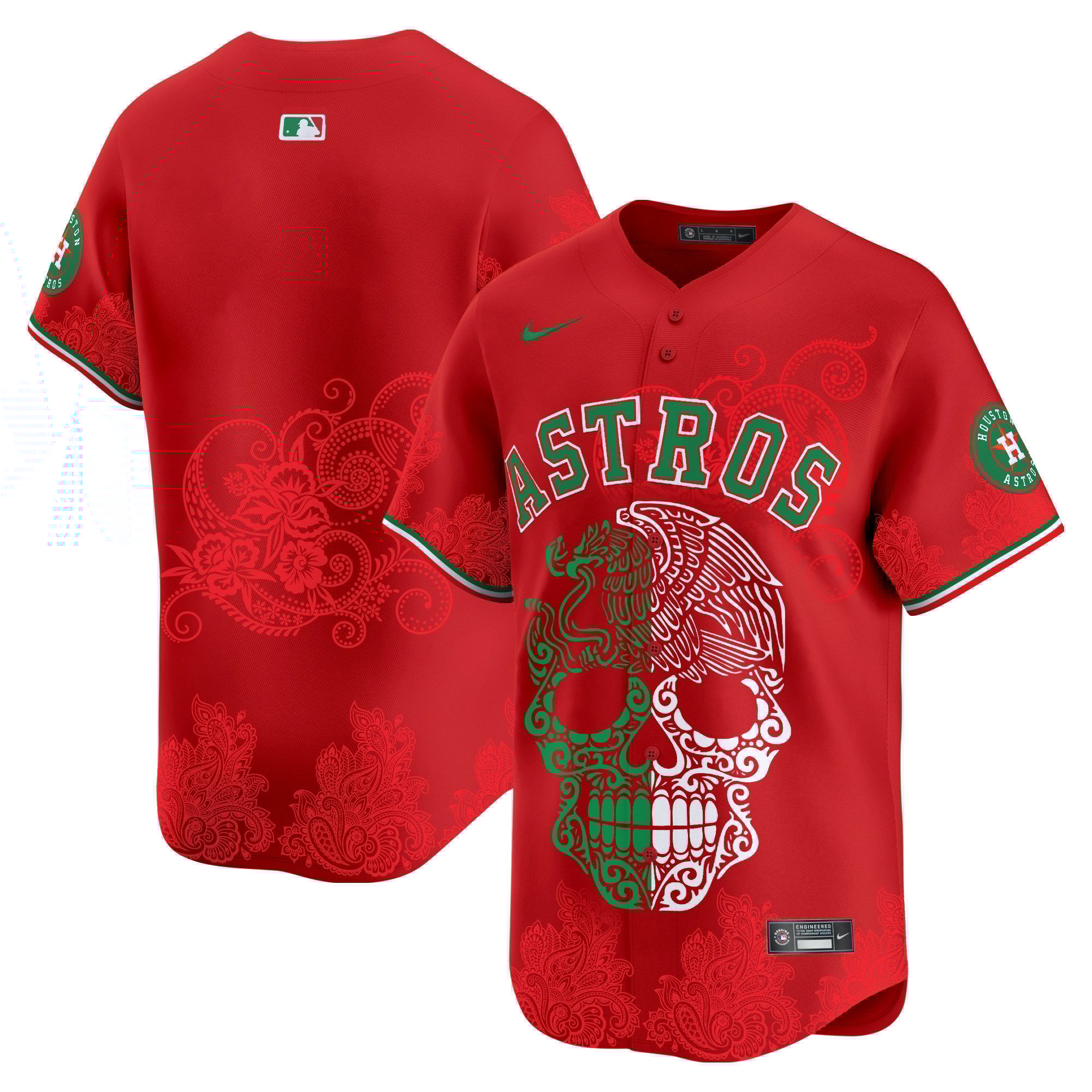 Men's Houston Astros Aztec Warrior Skull Vapor Limited Red Jersey - Printed
