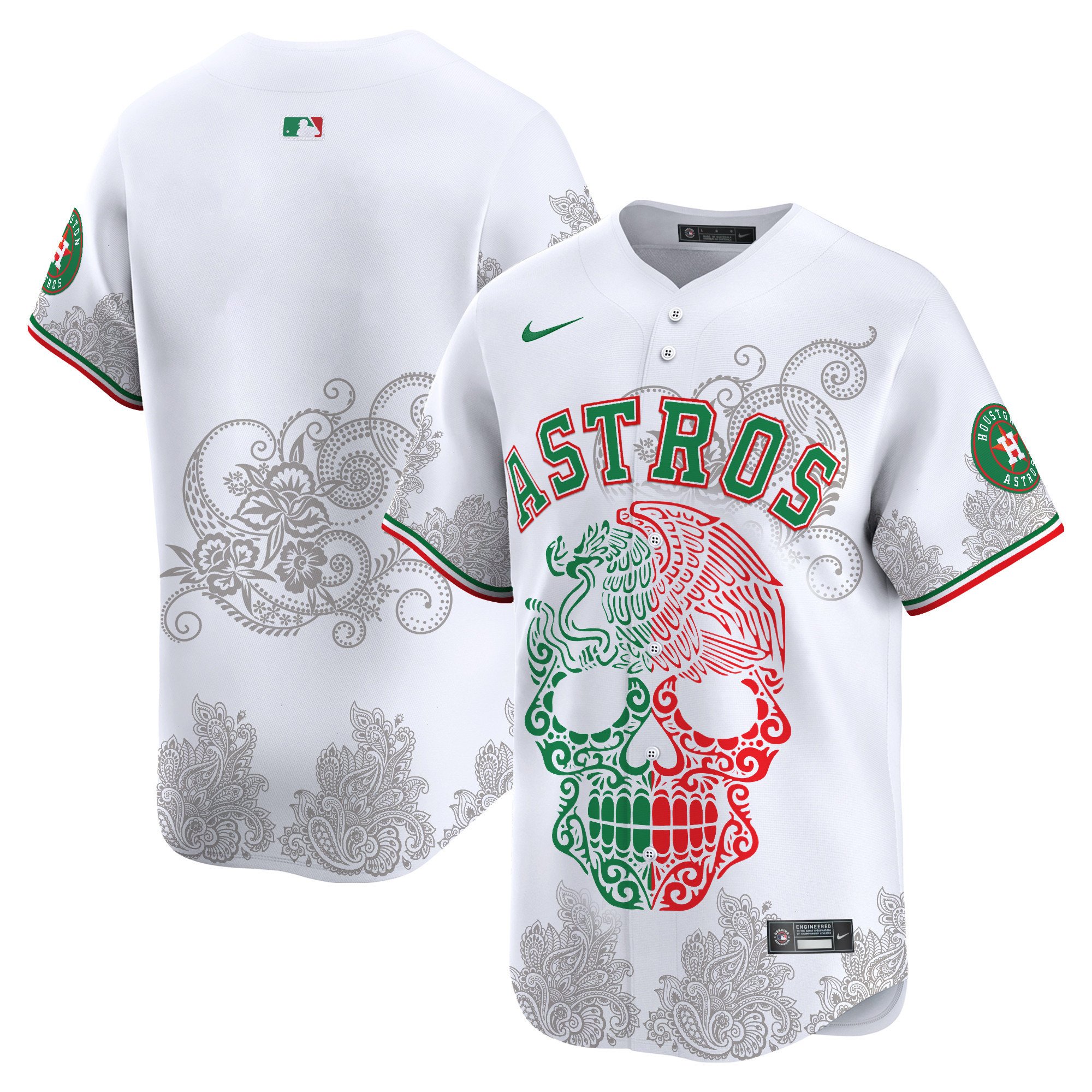 Men's Houston Astros Aztec Warrior Skull Vapor Limited White Jersey - Printed