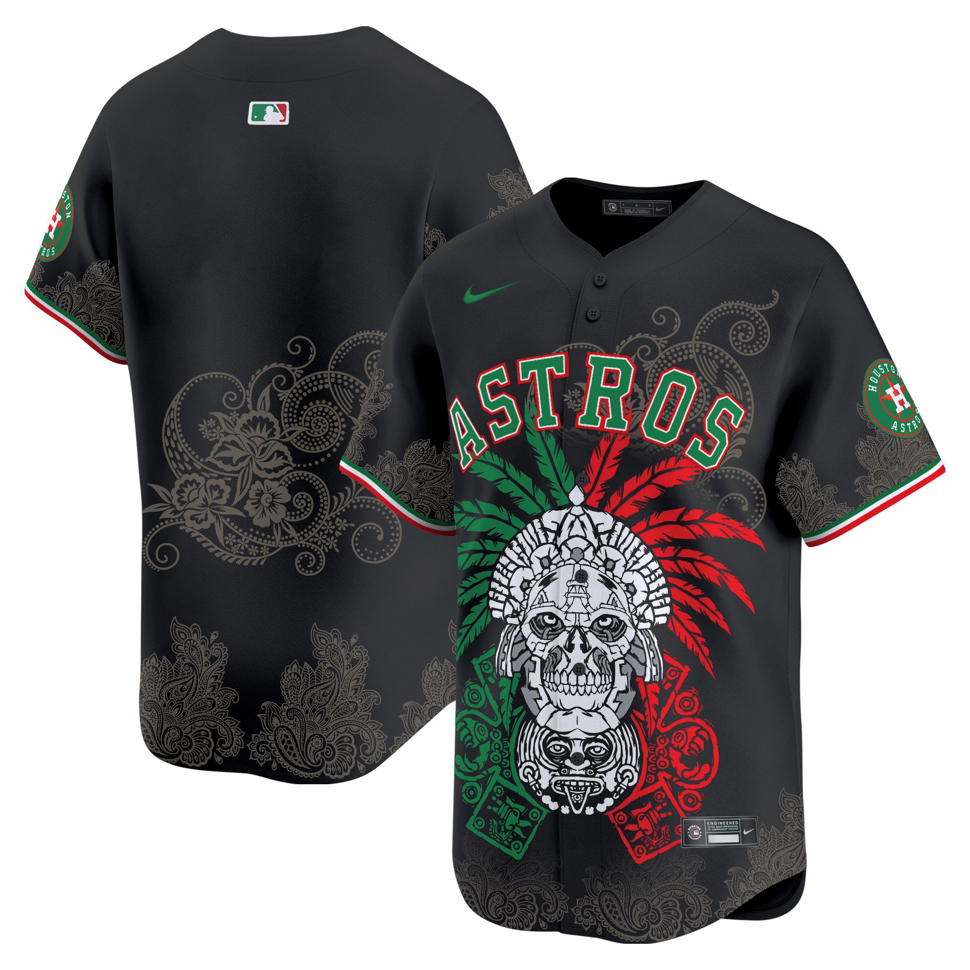 Men's Houston Astros Aztec Warrior Skull Vapor Premier Limited Black Jersey V2 - Printed
