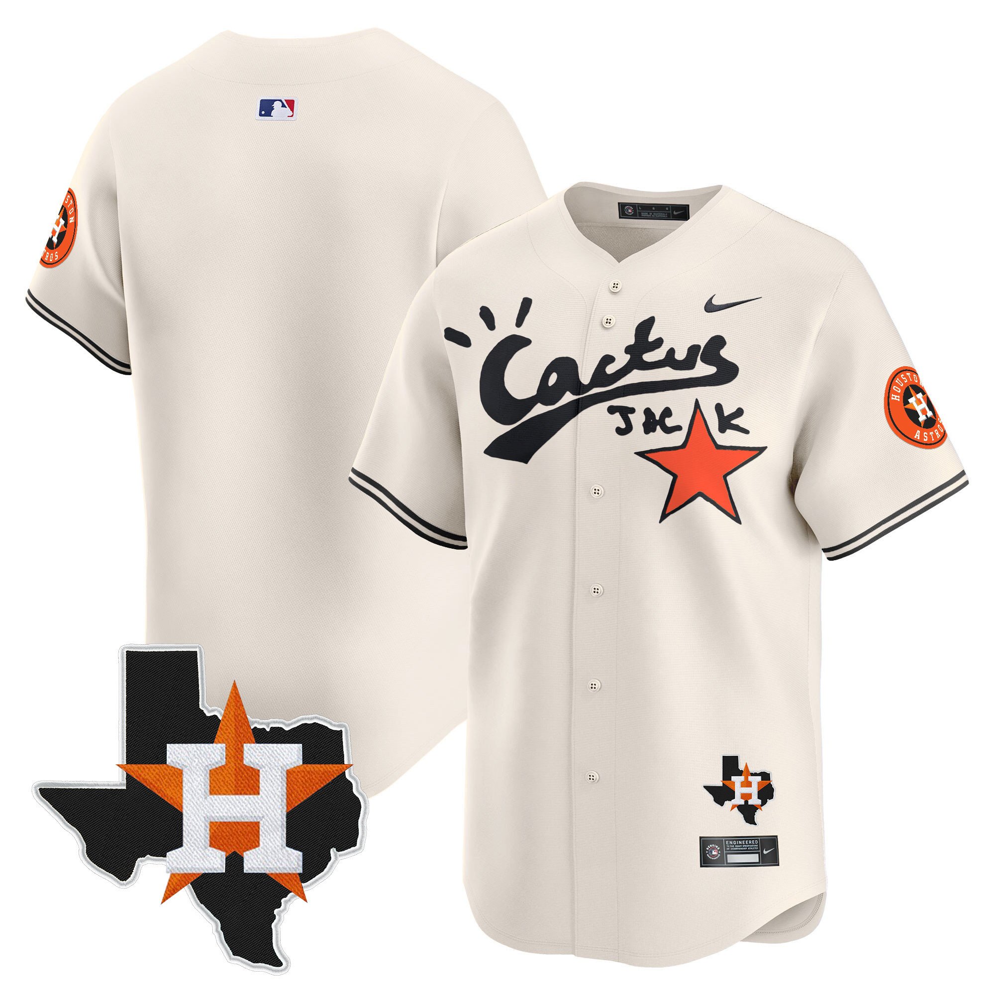 Men's Houston Astros Cactus Jack Patch Vapor Premier Limited Cream Jersey V11 - Stitched
