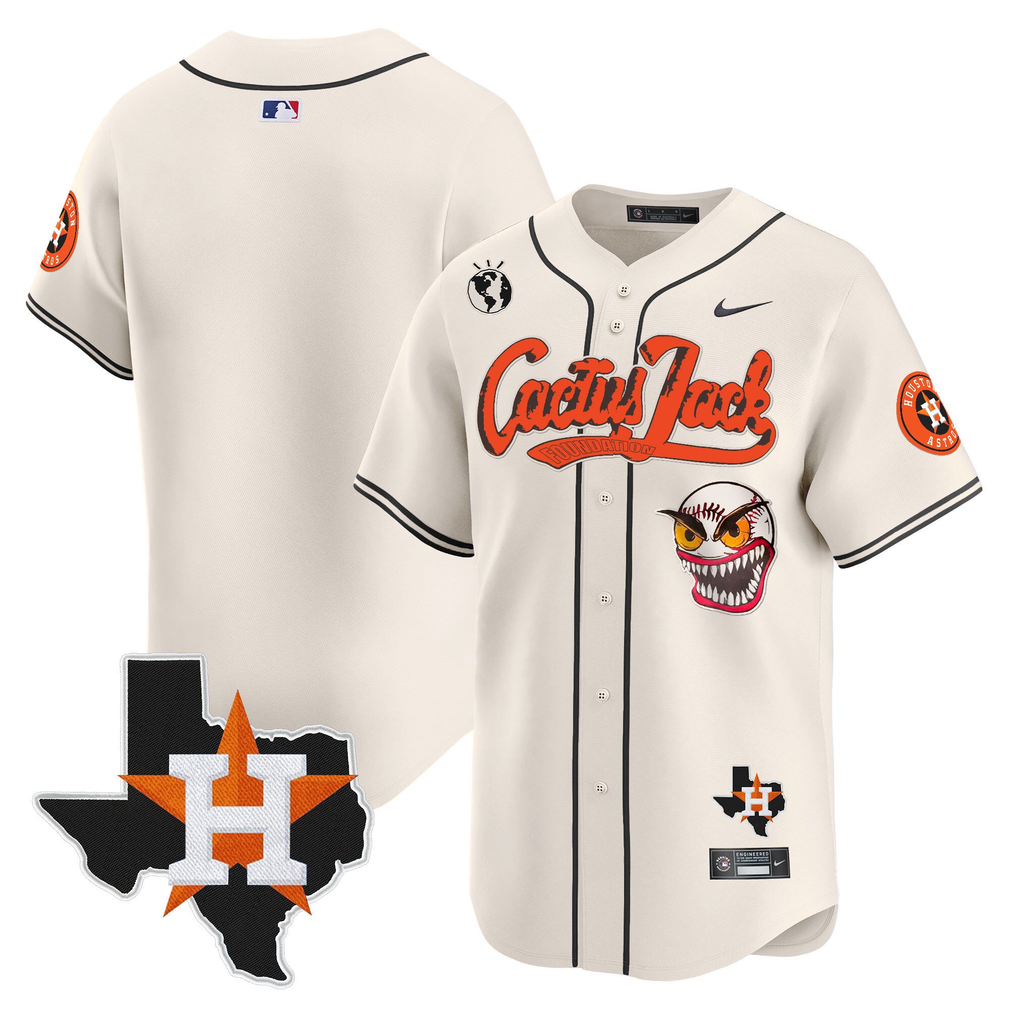 Men's Houston Astros Cactus Jack Patch Vapor Premier Limited Cream Jersey V12 - Stitched