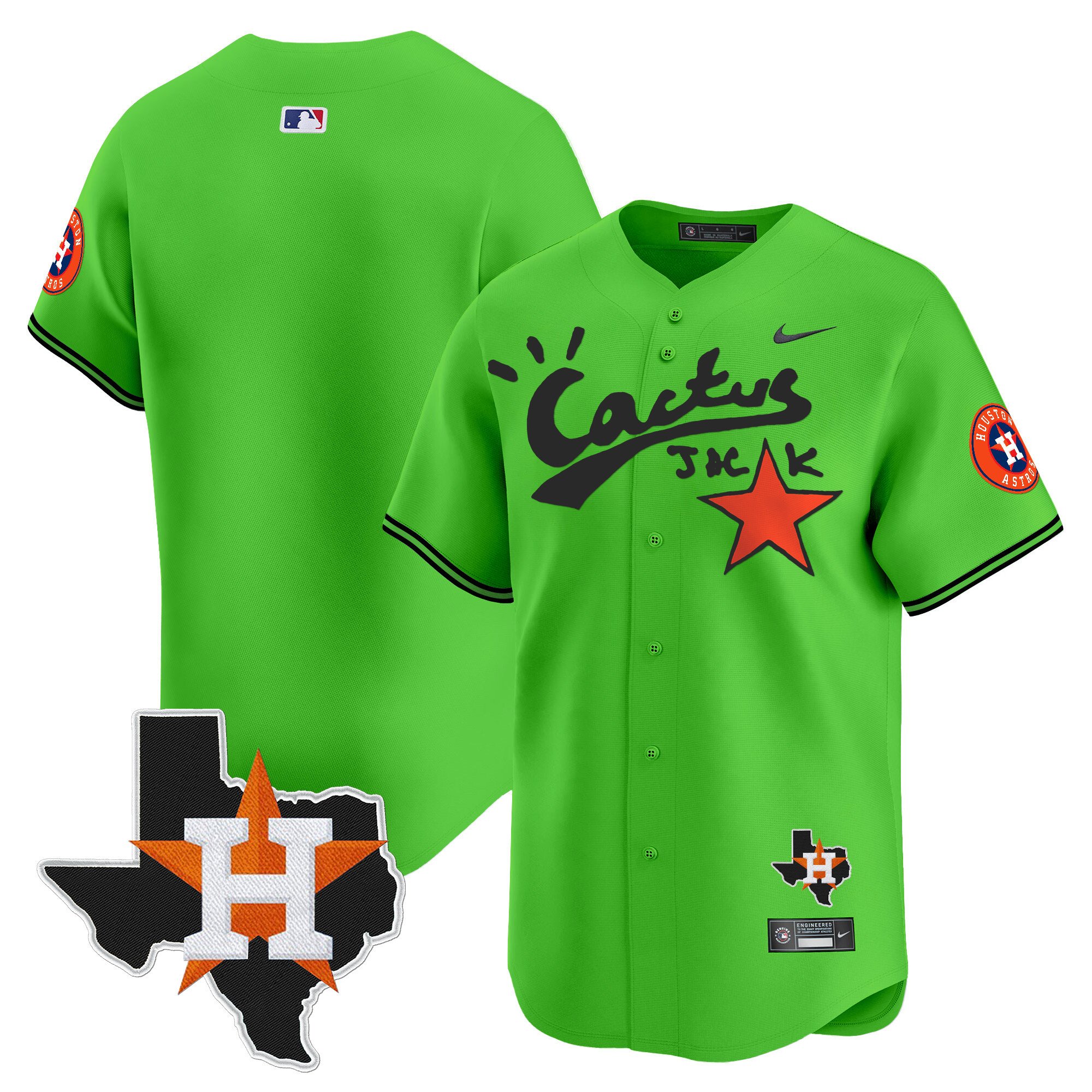 Men's Houston Astros Cactus Jack Patch Vapor Premier Limited Green Jersey V11 - Stitched