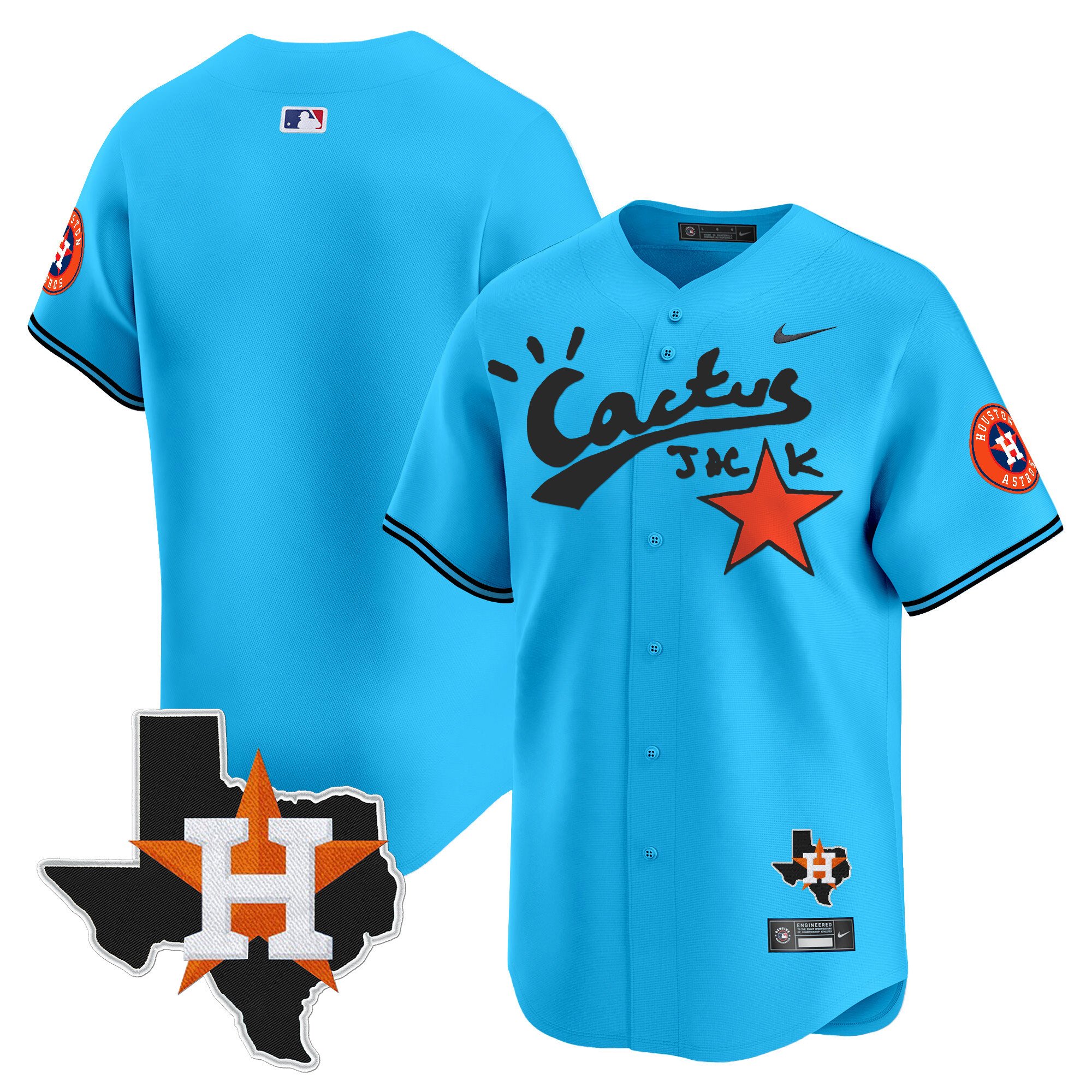 Men's Houston Astros Cactus Jack Patch Vapor Premier Limited Light Blue Jersey V11 - Stitched
