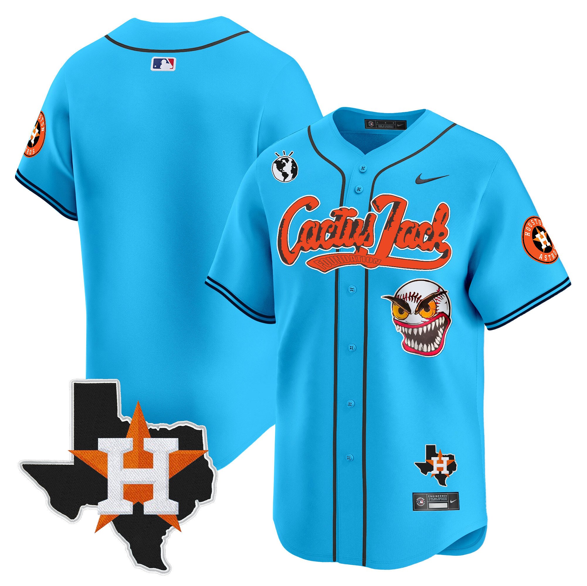 Men's Houston Astros Cactus Jack Patch Vapor Premier Limited Light Blue Jersey V12 - Stitched