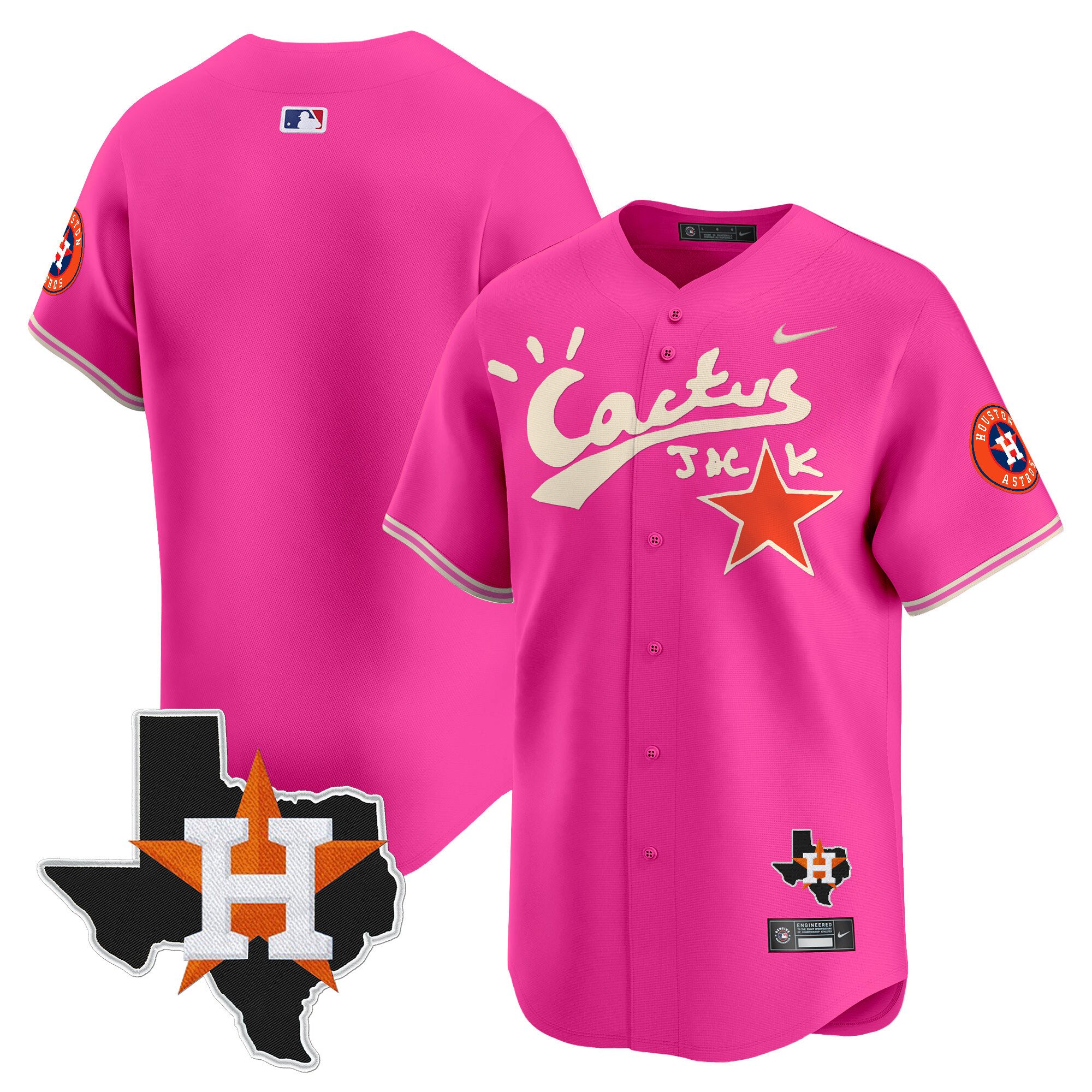 Men's Houston Astros Cactus Jack Patch Vapor Premier Limited Pink Jersey V11 - Stitched