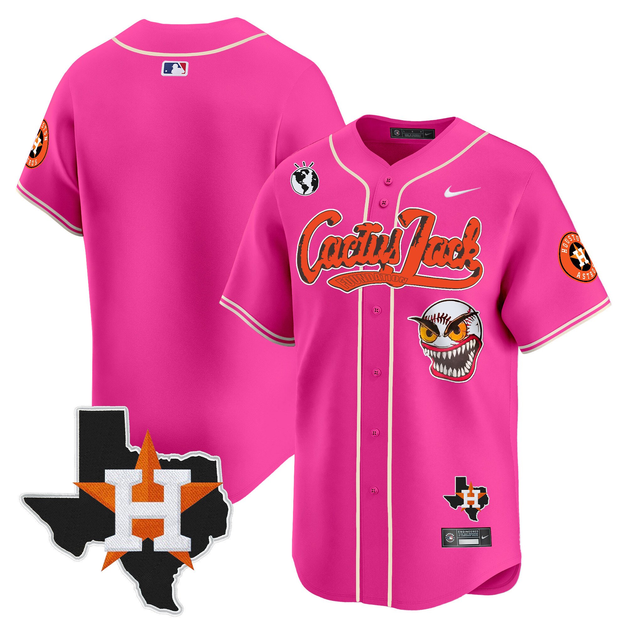 Men's Houston Astros Cactus Jack Patch Vapor Premier Limited Pink Jersey V12 - Stitched