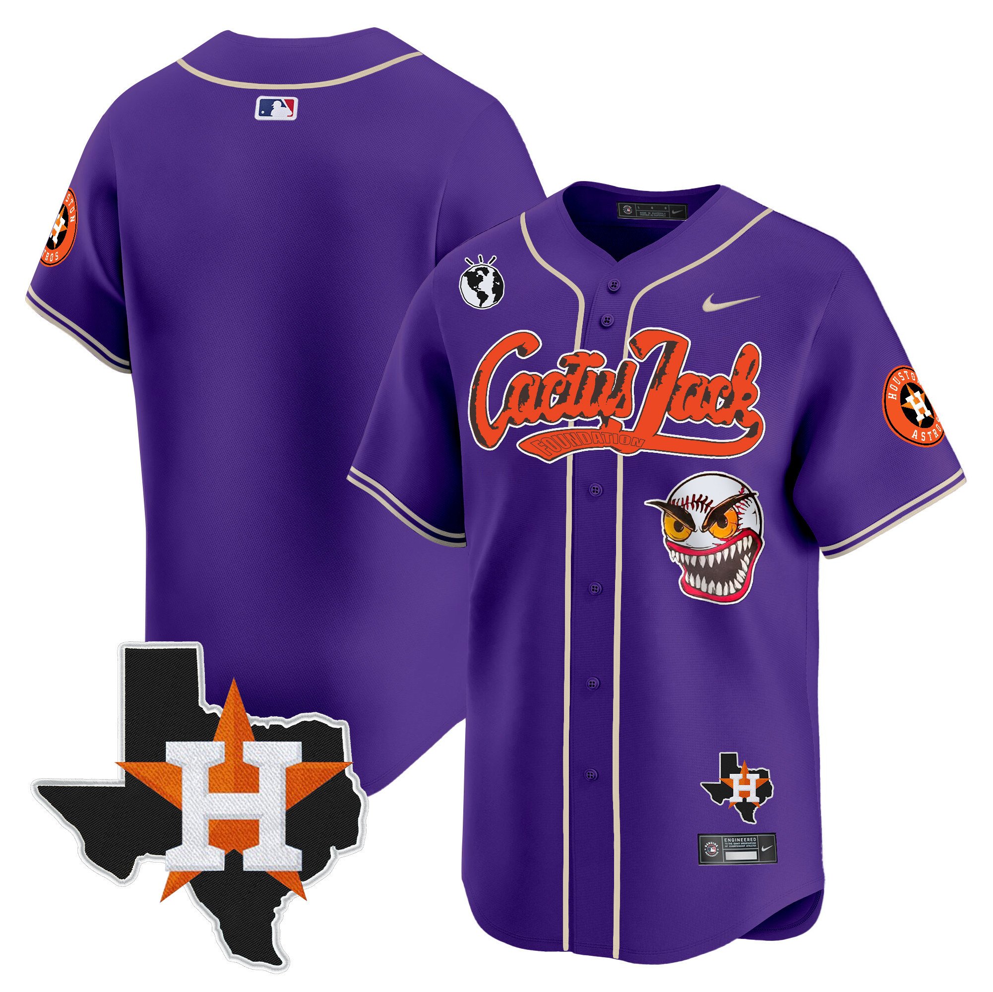 Men's Houston Astros Cactus Jack Patch Vapor Premier Limited Purple Jersey V12 - Stitched